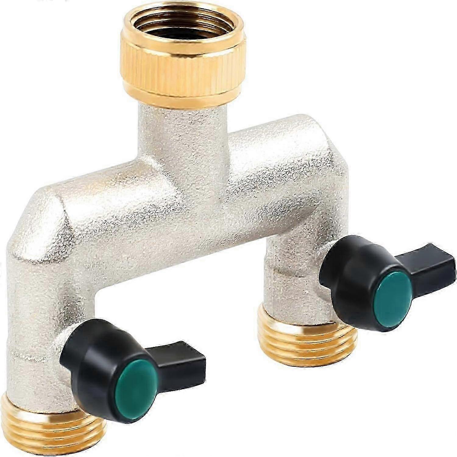 2 Way Brass Tap Splitter with On/Off Valves, Hose Connect Splitter with 2 Individual Valves3/4" Tap