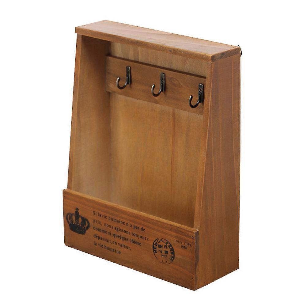 Vintage Storage Box Wood Organizer with 3 Hooks for Storage Use
