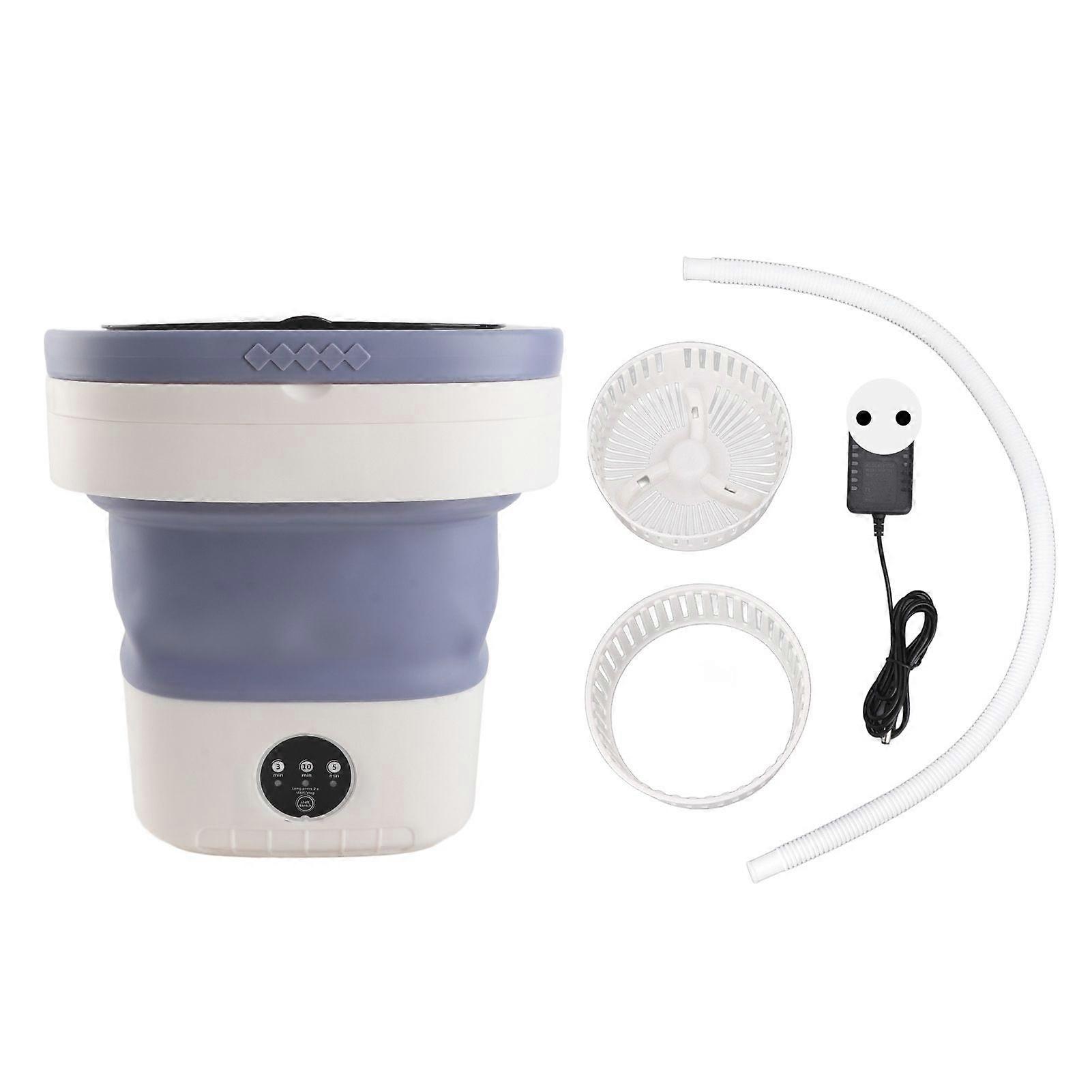 7.5L Mini Portable Bucket Washer Foldable Washing Machine with Soft Spin Dry and Drainage Pipe 100240V Purple EU Plug