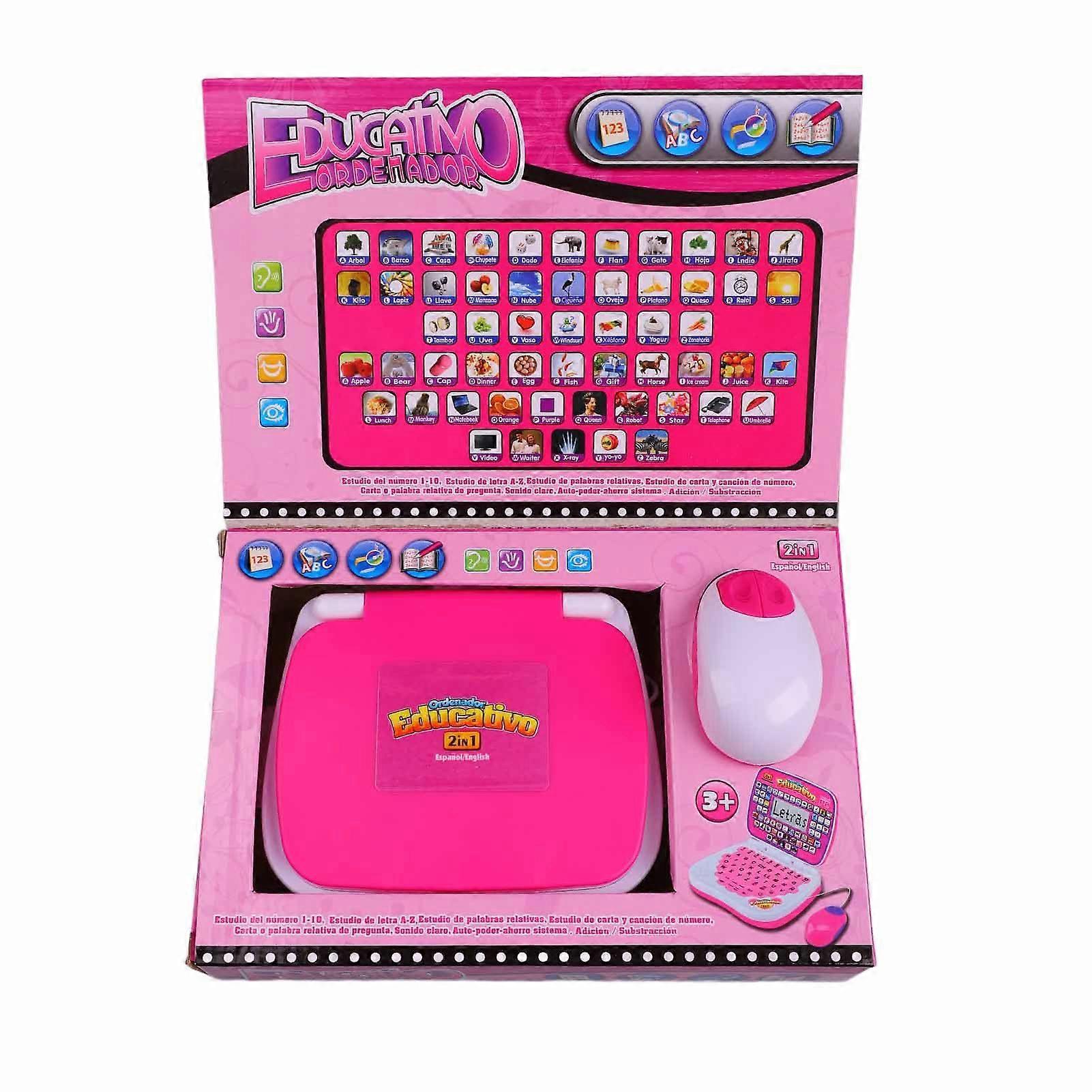Kids Learning Machine English Spanish Music Function Interactive Educational Laptop for Children Pink