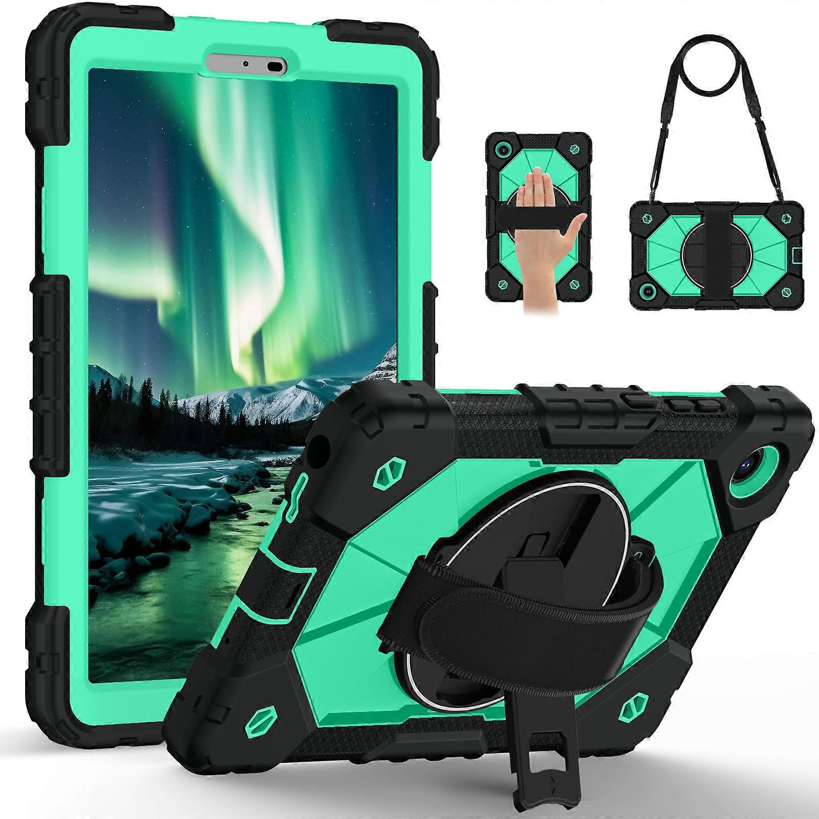 TKdaddy Για Lenovo Tab K9 / Tab One Case Σιλικόνη + PC Kickstand Κάλυμμα Tablet με Εύχρηστο Λουράκι Μαύρο / Πράσινο Μέντα