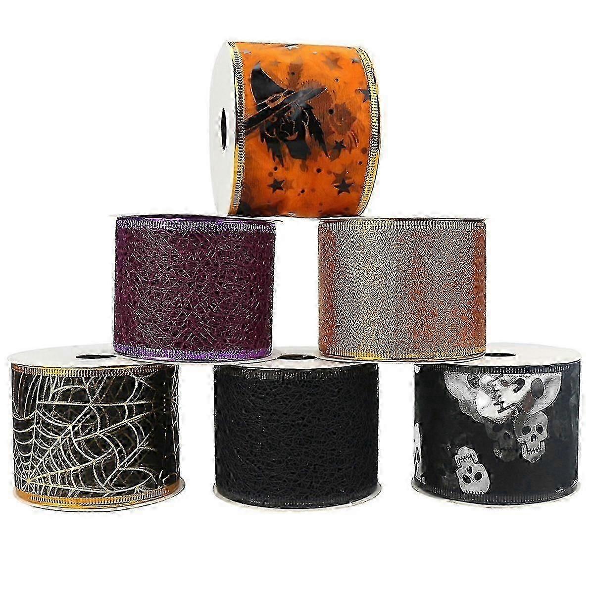 Christmas Tree Ribbon 6 Rolls 36 Yards Ribbon for Christmas Tree Decoration Wired Ribbon for Wreaths Topper Bow Making,C