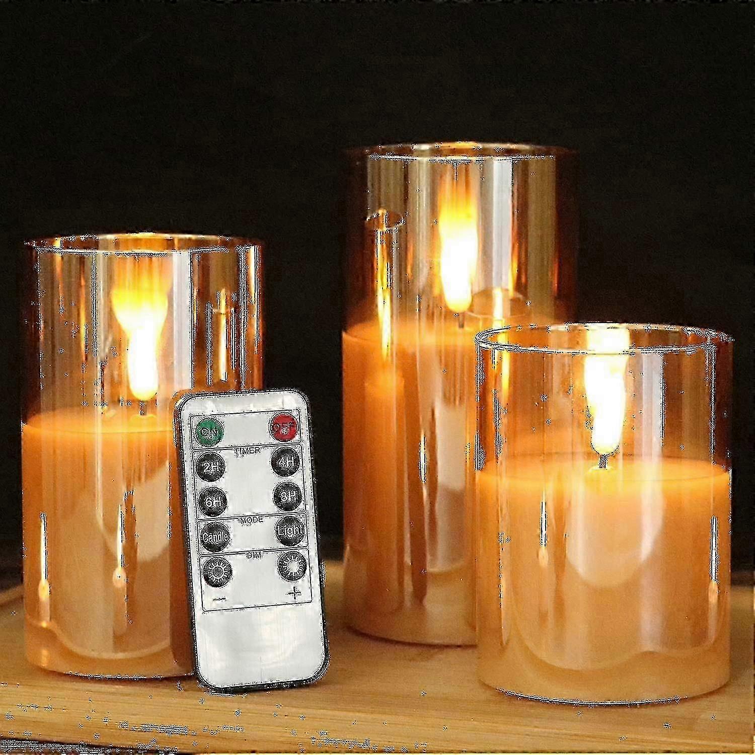 Battery Operated Flickering Flameless Led Candles With Remote Control, Real Wax 3D Moving Wick Pillar Candles With Timer Remote Glass Effect For Editi