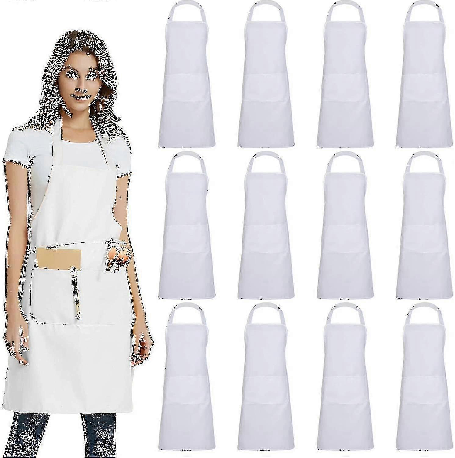 12 Pack Plain Bib Aprons With 2 Pockets - Black Unisex Bulk Aprons