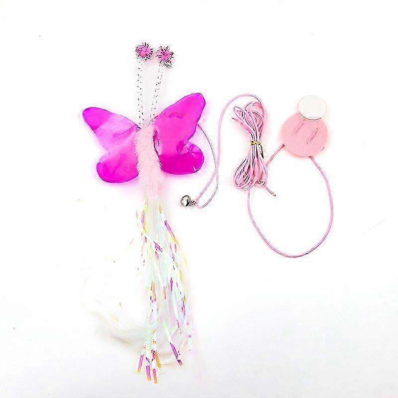 Retractable Cat Scratching Rope Butterfly Pompoms Cat Toy Cat Teaser Stick