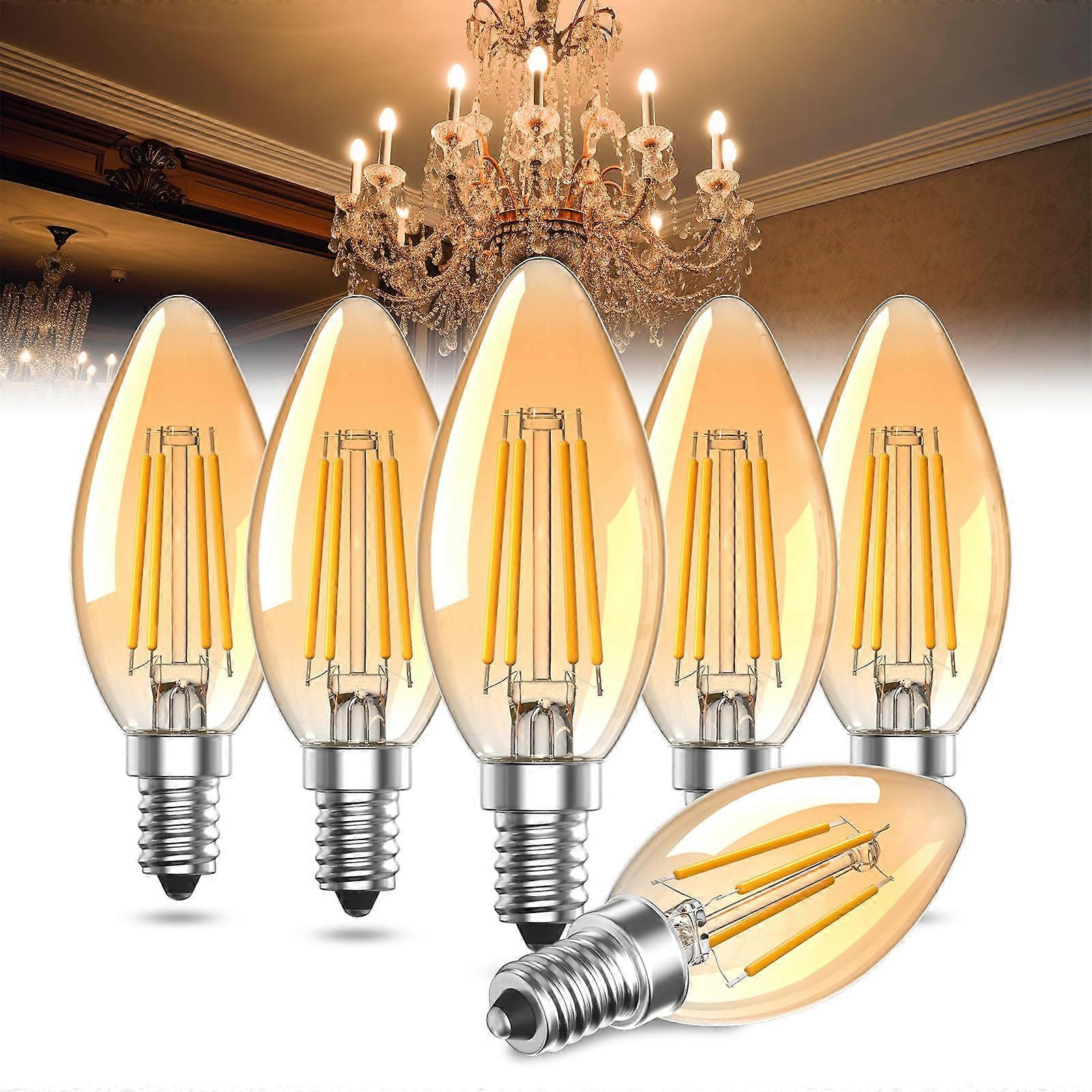 E14 LED Filament Candle Bulb, C35 Shape, 4W (40W Eq), Warm White 2200K, NonDimmable Chandeliers Sconces, 6 Pack