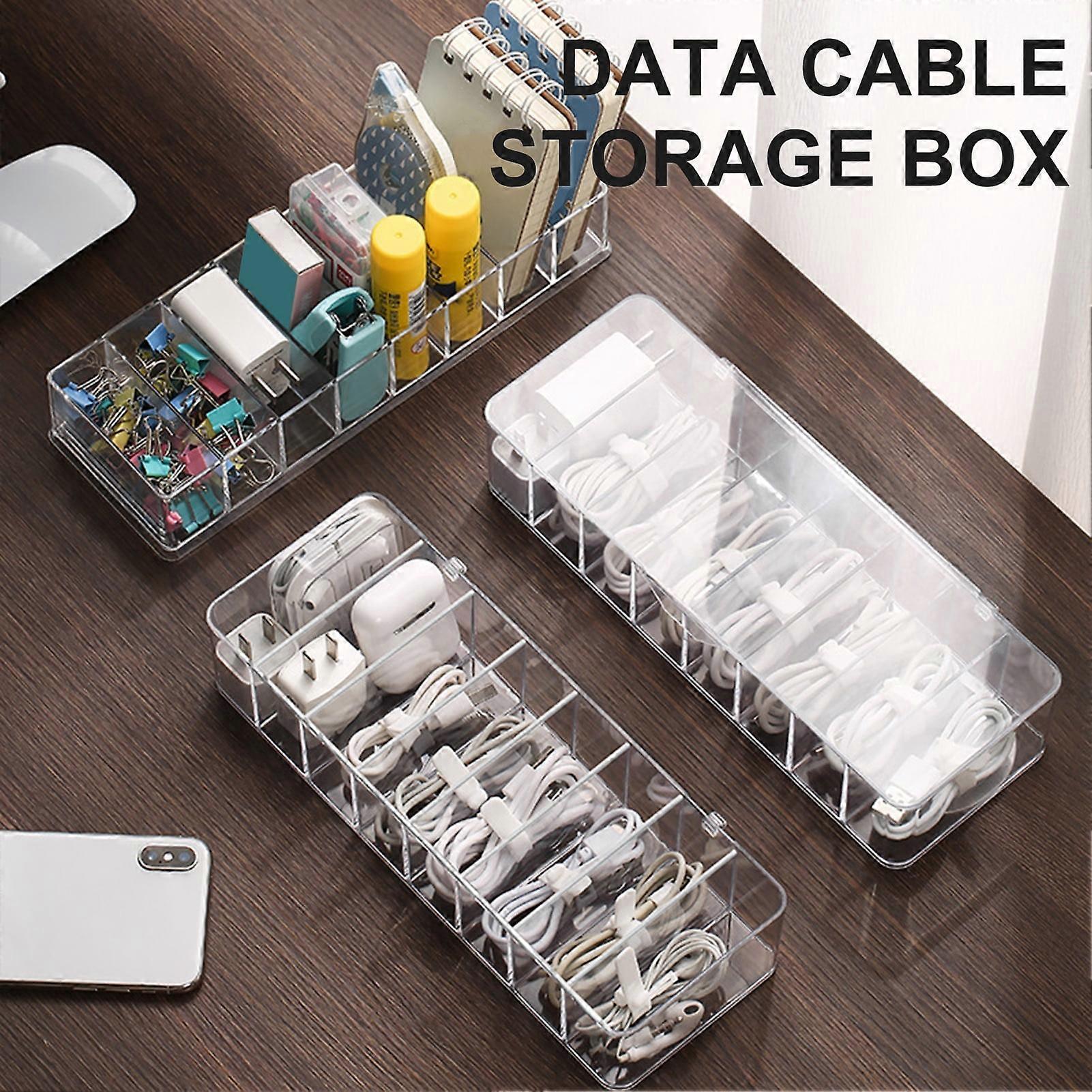 Hesroicy Cable Storage Box Multi-Grid Dust-Proof Plastic Power Strip Wire Case for Home