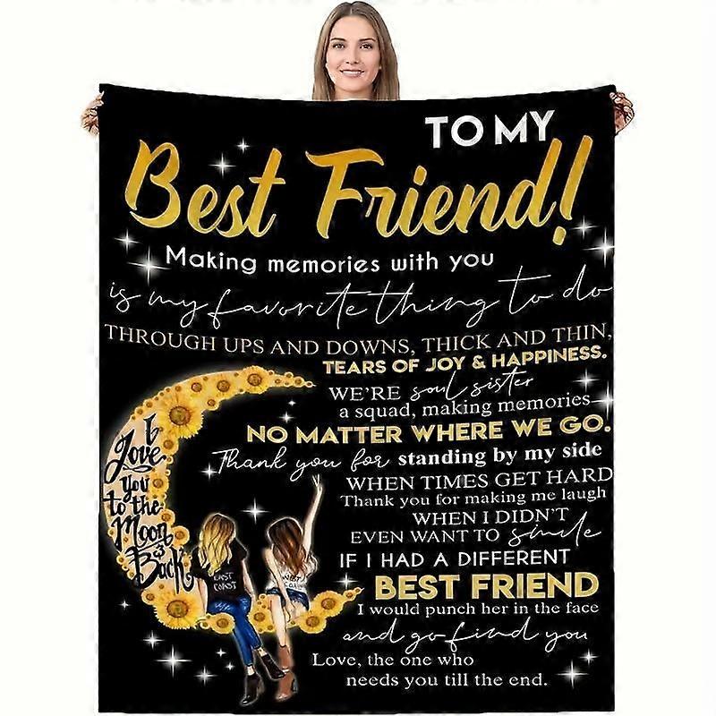 1Pc Moon Sunflower Flannel Blanket, To My Best Friend Blanket, Warm and Comfortable Soft Blanket for Sofa Bed Sofa