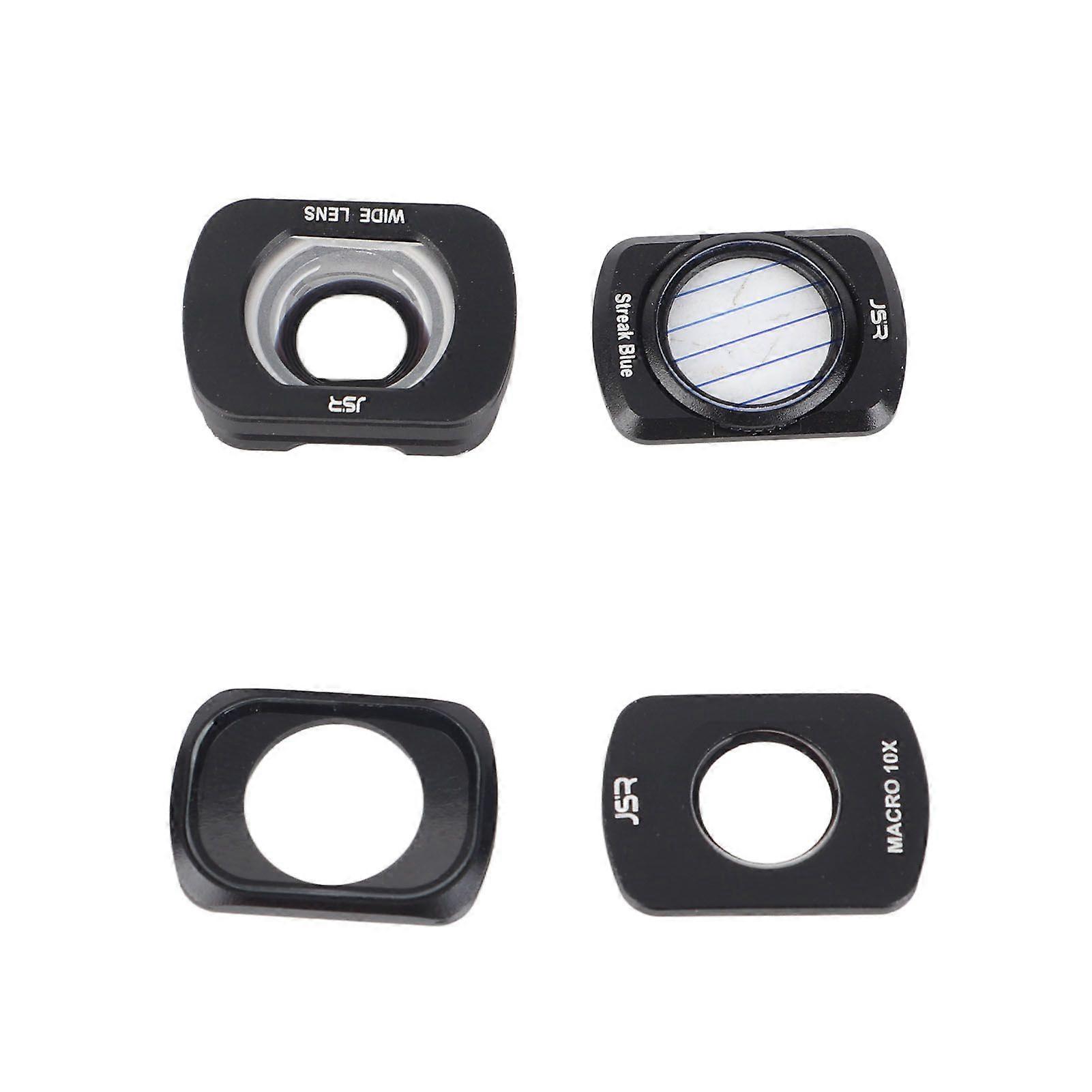 4 Pcs Camera Lens Filter Kit 1xWide Angle 1xMacro Scope 1x1/4 White Soft 1xBrushed Blue Filter for Osmo Pocket 3