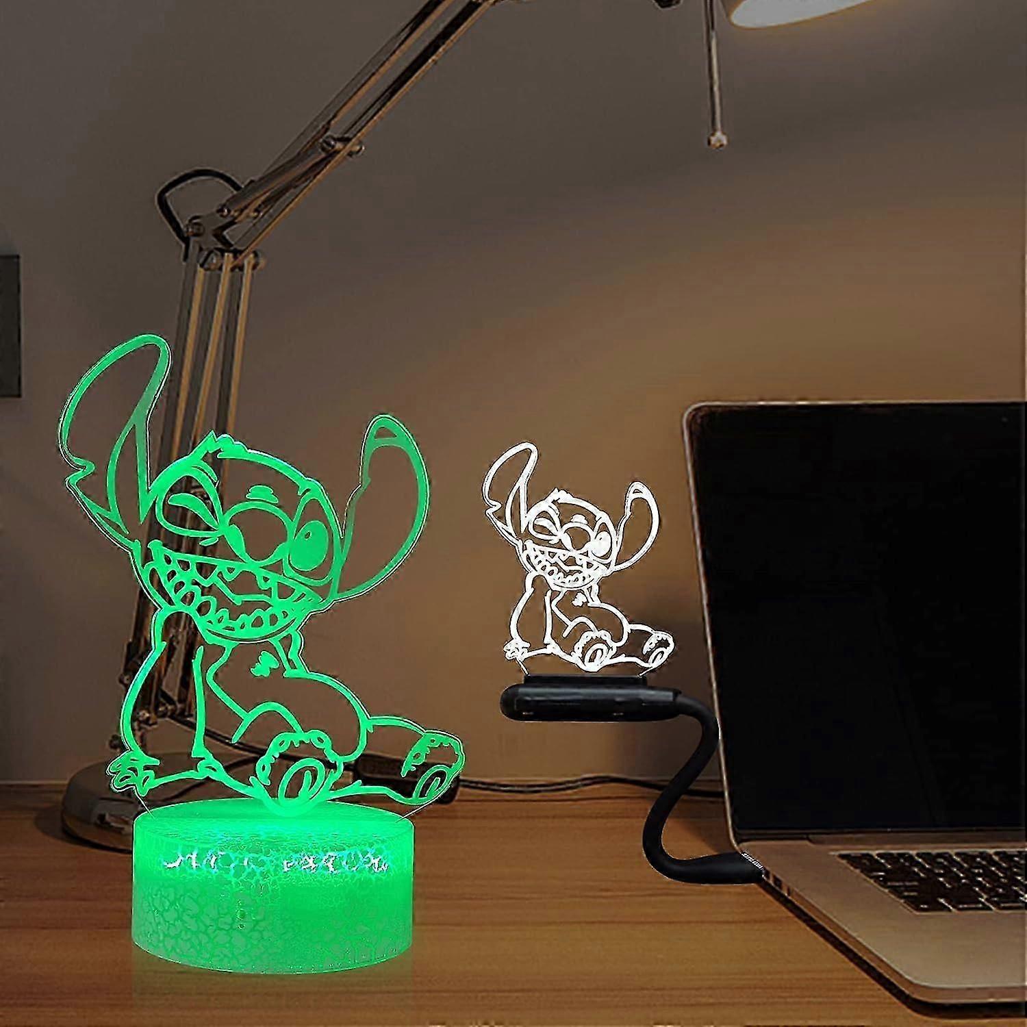 3D LED Night Light for Boys Lilo Stitch Kid Remote Control USB Touch Cable Battery 7 Color Change Illusion Desk Table Lamp Cartoon Bedside Decor