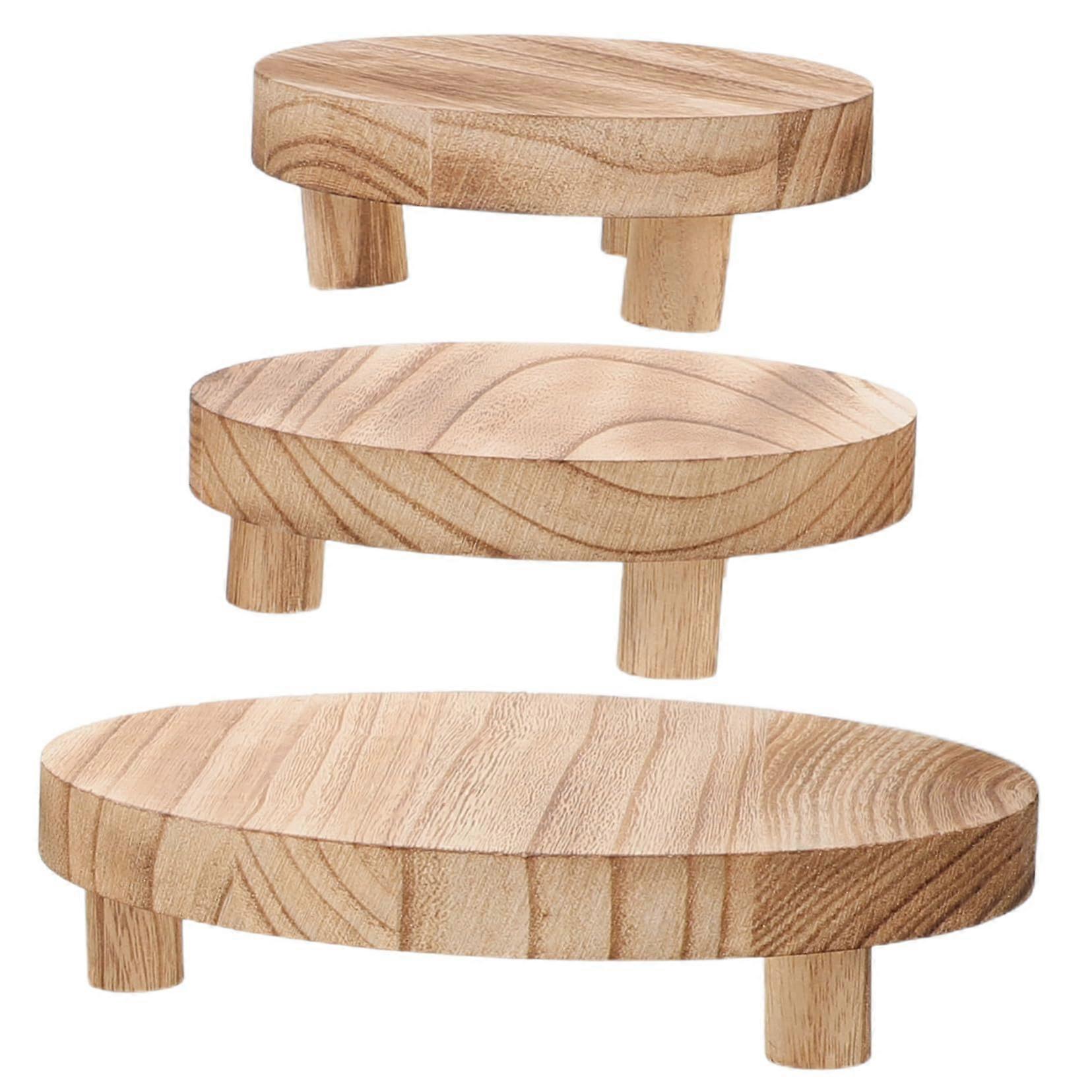 Solid Wood Round Plant Display Stand 3Pack Elevated Base Riser for Indoor Planters SpaceSaving Wooden Pedestal Shelf