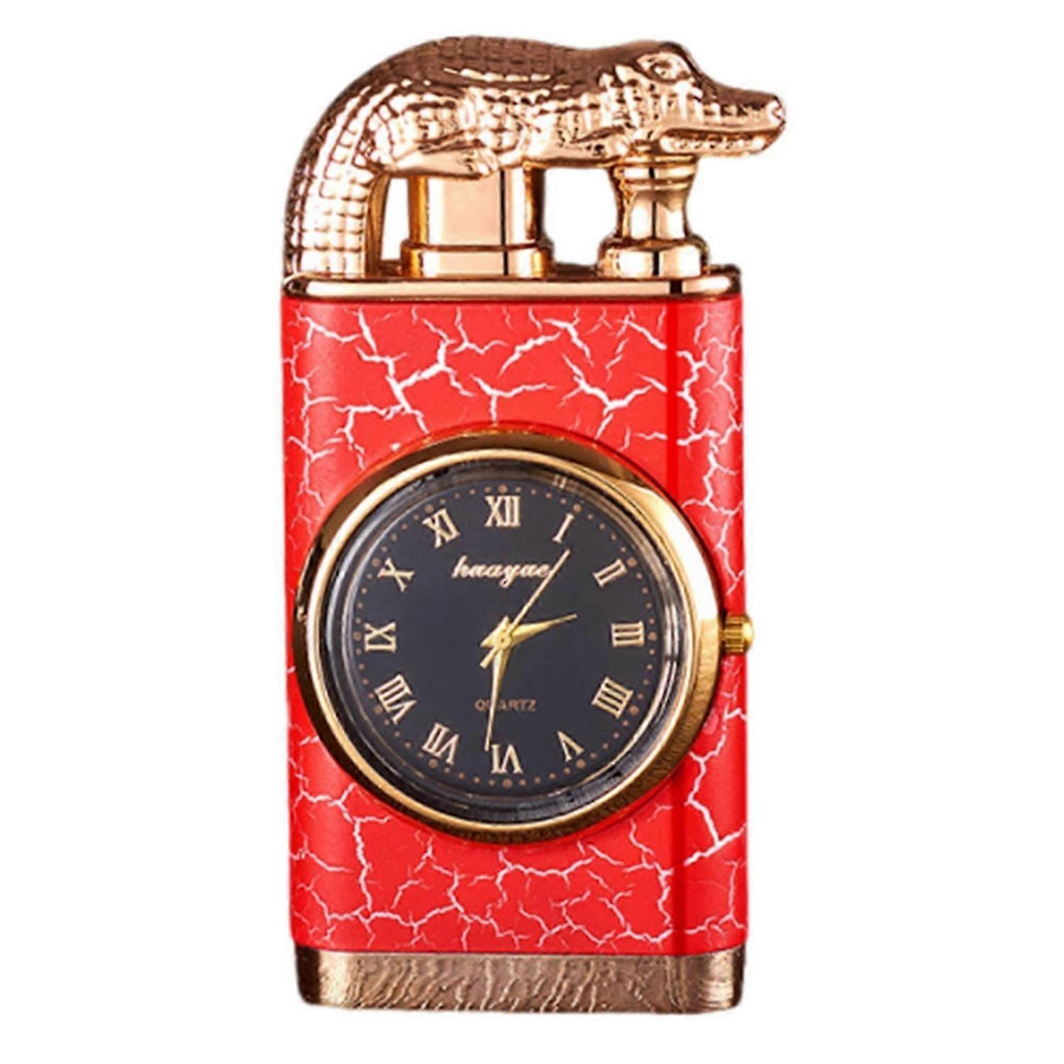 Windproof Dual Flame Lighter with Built-in Watch - Unique Metal Torch Lighter for Men, Perfect Gift for Cigar Lovers & Outdoor Use