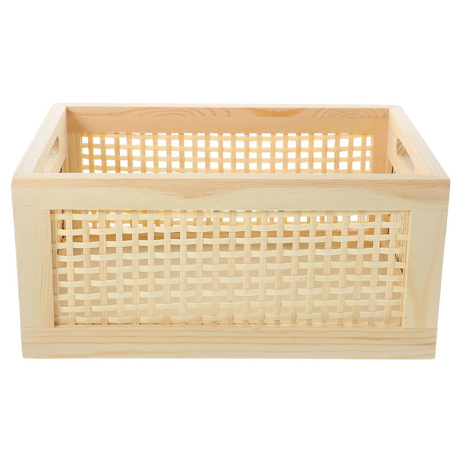 Light Yellow Bamboo Storage Bin for Storage 2Pcs Desktop Organizer Basket