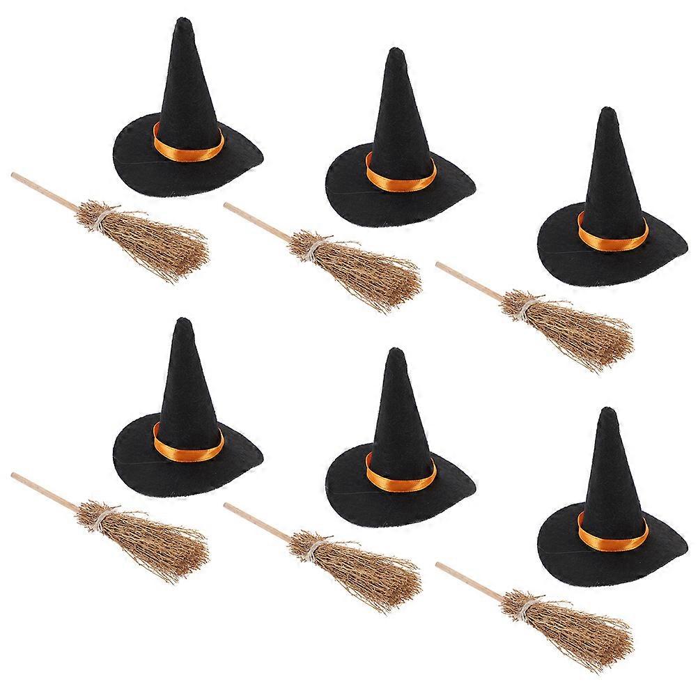 Hat and Broom Decoration Set for Halloween 3Sets