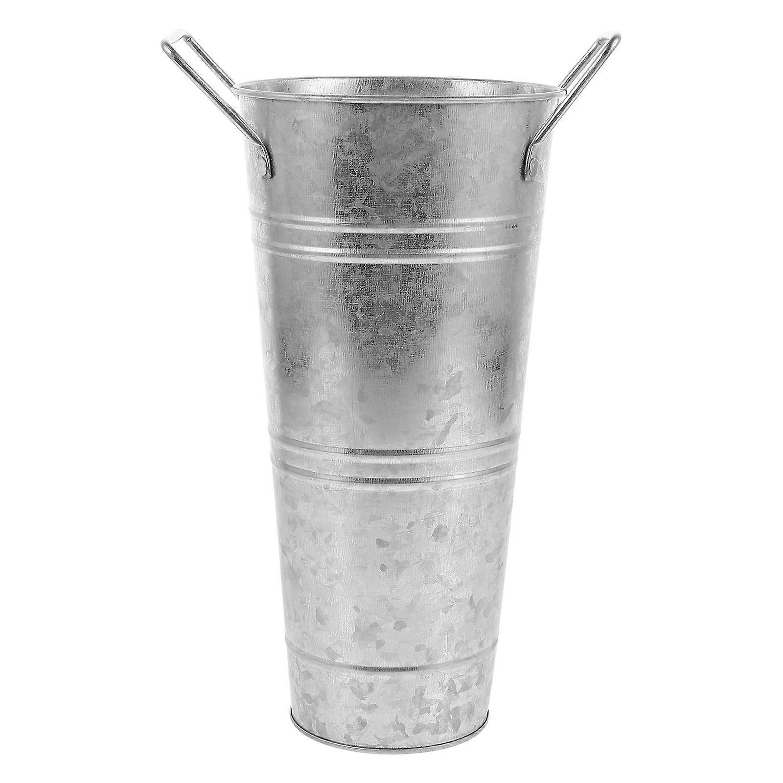Silver Iron Sheet Flower Bucket for Storage Use 4Pcs Rustic Decorative Vase