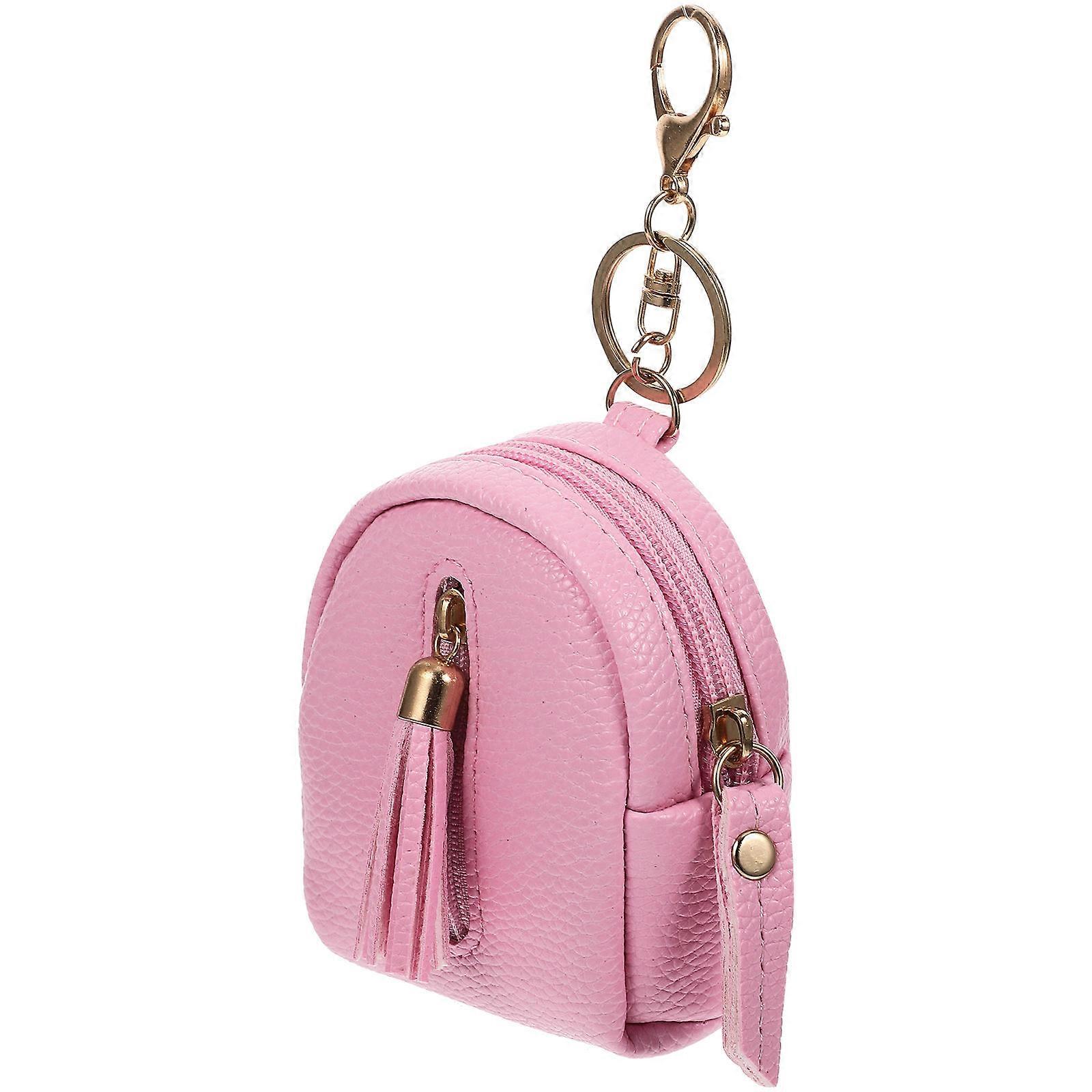Elegant Key Chain Pendant Practical Coin Purse For Daily Use Casual Outing Made Of Pink PU 1Pack