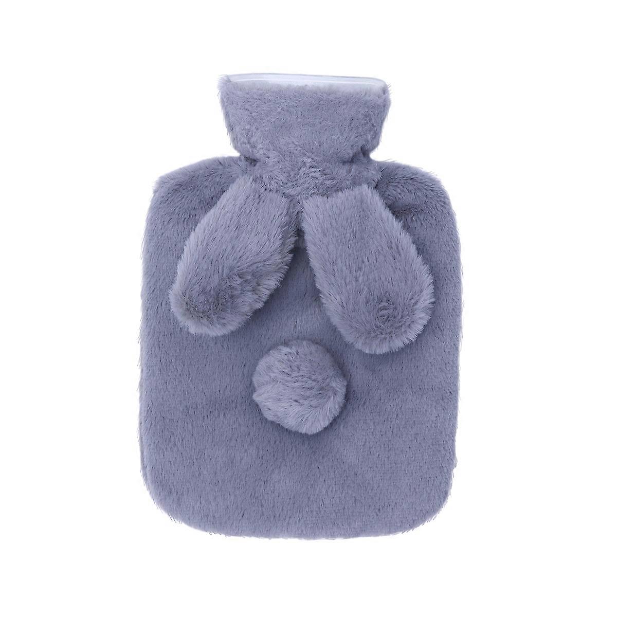 Hand Warm Water Bag Plush Hot Water Bottle for Home Use 2Pcs Dark Grey