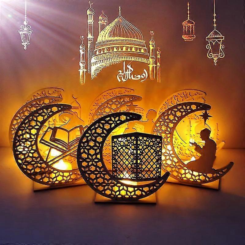Luz LED de Madeira Diy Minglan Ramadan Moon