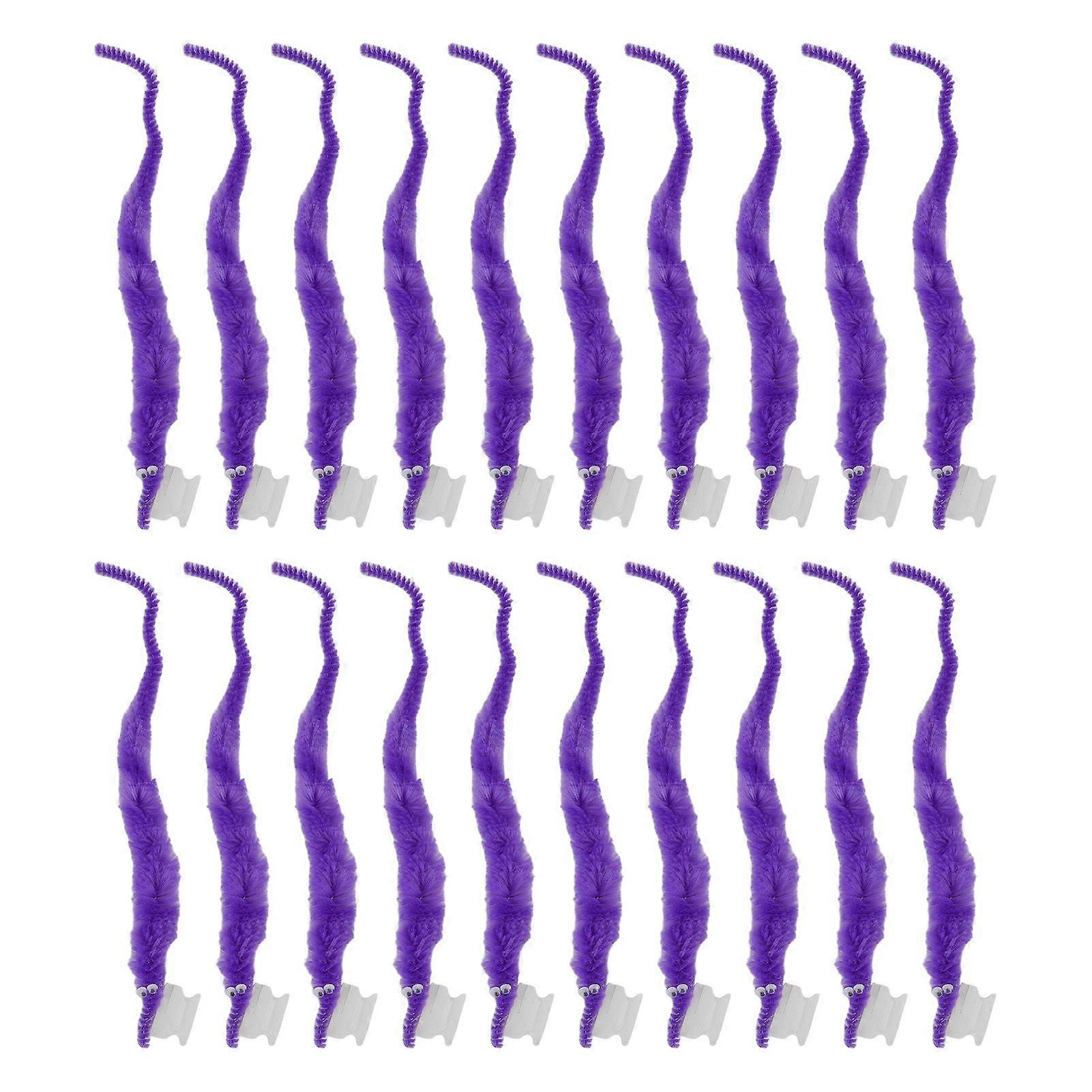 20 Pcs Furry Worm Soft Touch Plush Material Cute Style DIY Compact Portable Fuzzy Worms for Party Purple