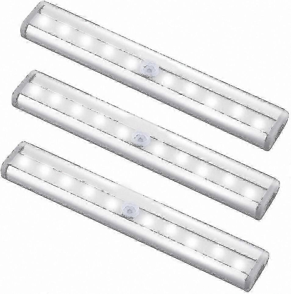 LED Motion Sensor Light Bar, 10 LEDs, 3-Pack Wireless Closet Lamp