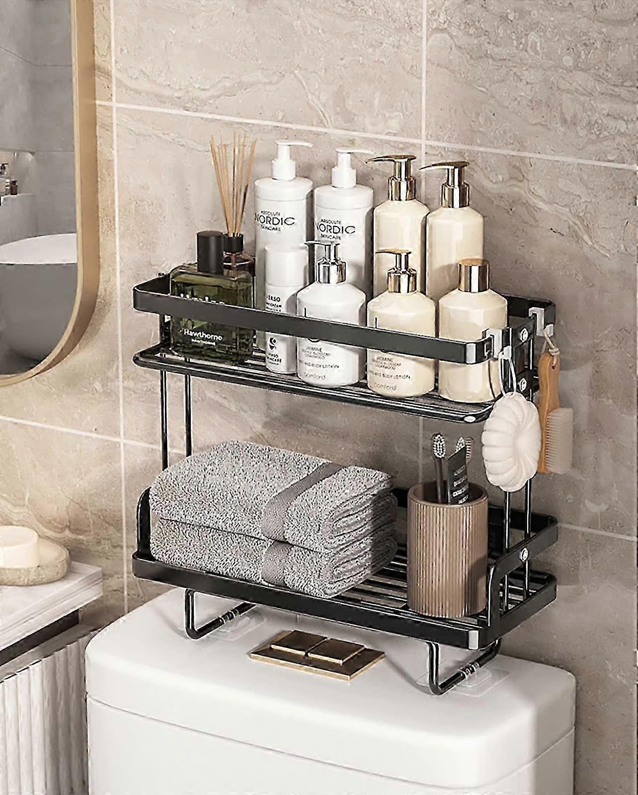 25-26 Toilet top rack two-layer storage for bathroom organization