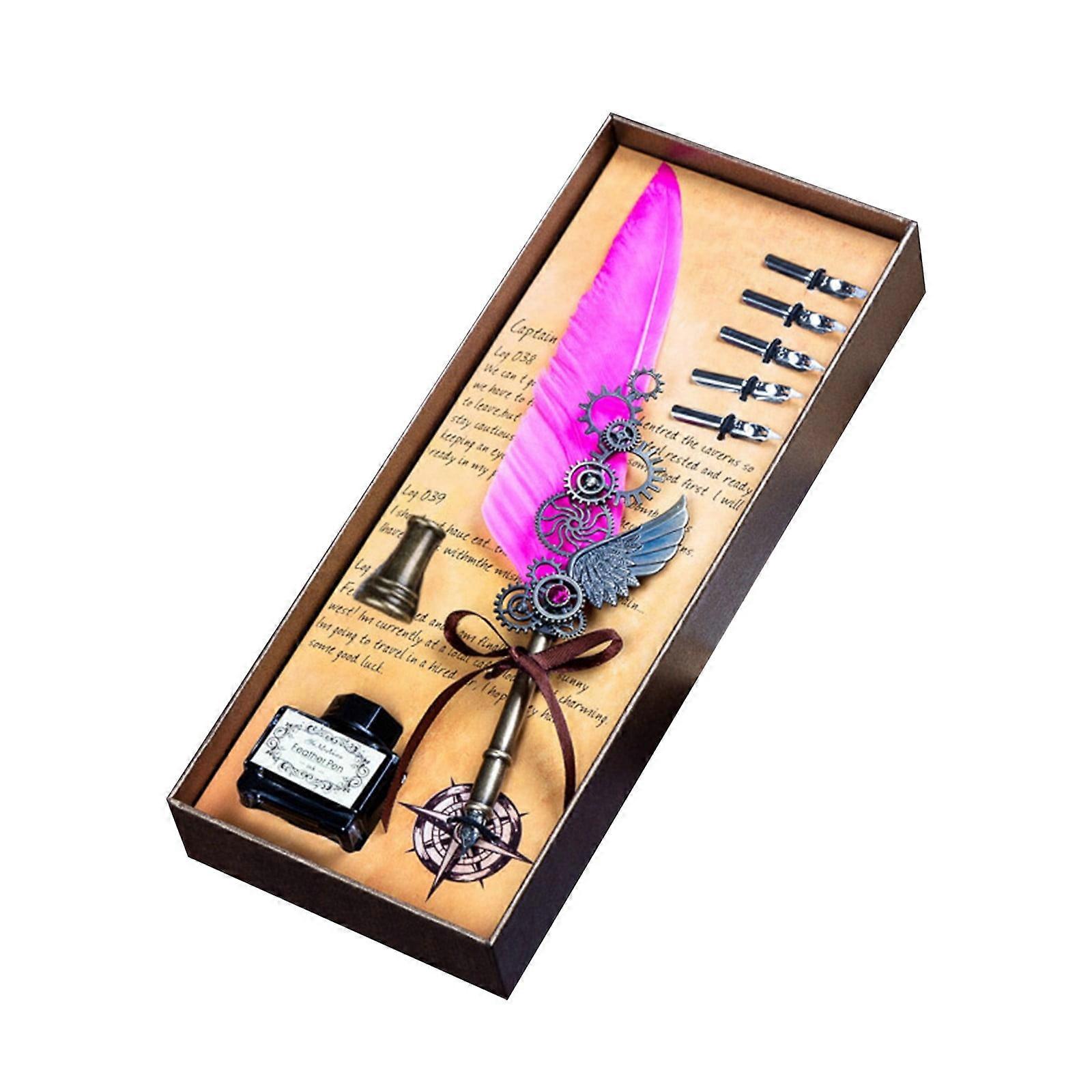 Potrochi Quill Pen and Ink Set with Wax Seal Stamp Kit, 5 Nibs, compatible with calligraphy & dip pen projects – Fountain Feather Pen Set