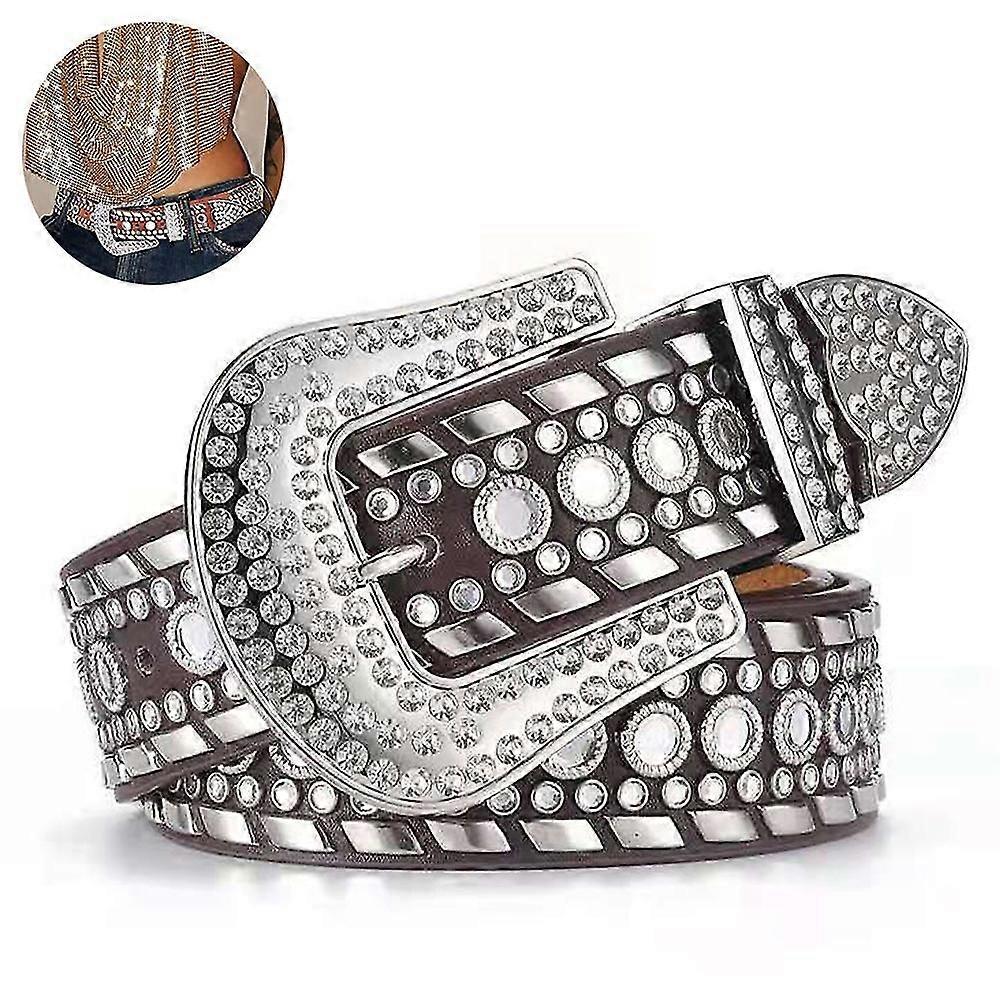 حزام حجر الراين للنساء رعاة البقر بلينغ مرصع حزام جلدي للجينز