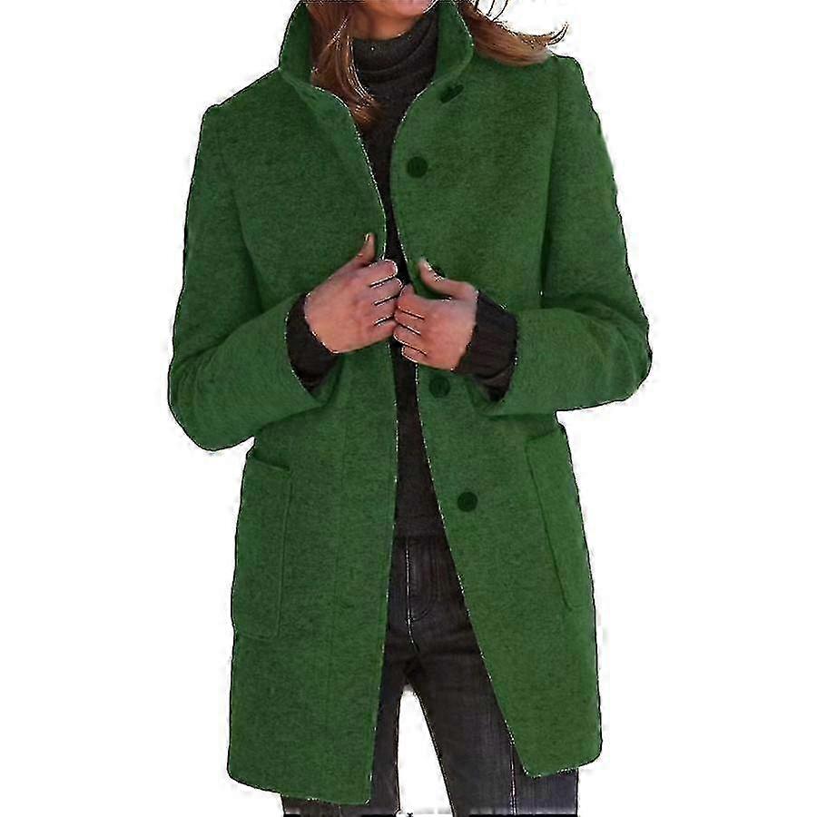 2025 Coat Women Overcoat Loose Solid Color Single-breasted Double Pocket Long Sleeves Keep Warm Buttons Mid Length Lady Autumn Coat For Work
