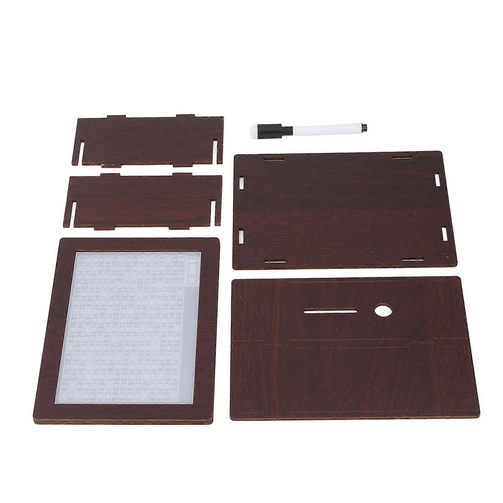 Money Saving Box with Counter Coin Challenge Bank Cash Vault Storage Case Wooden Ornament for All Ages Dark Brown Color 10000 Dollars 