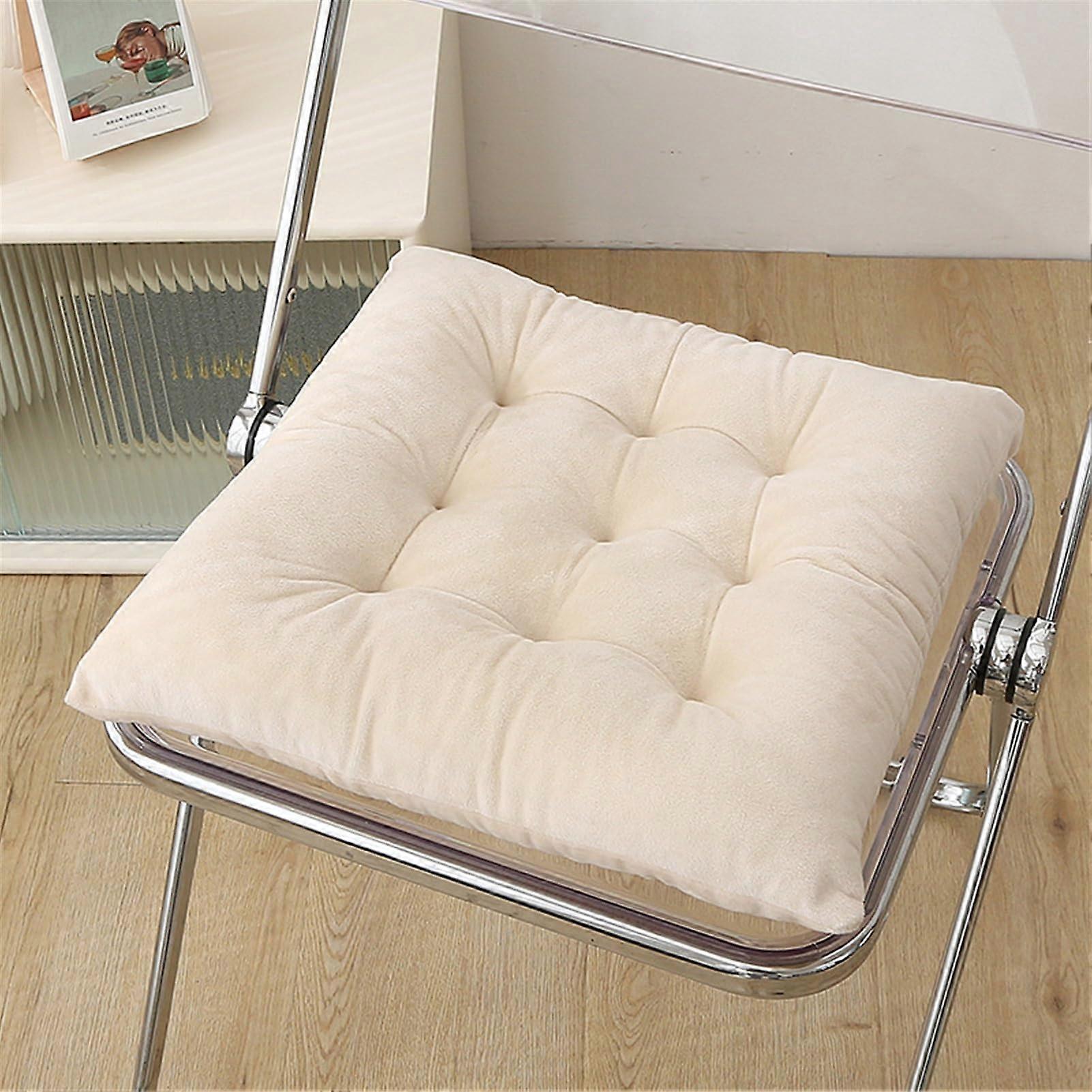 Chair Cushions Set Of 4 Soft Velvet Memory Foam Chair Pads Machine Washable 40x40x7 Cm Beige Dining Room Seat Cushions