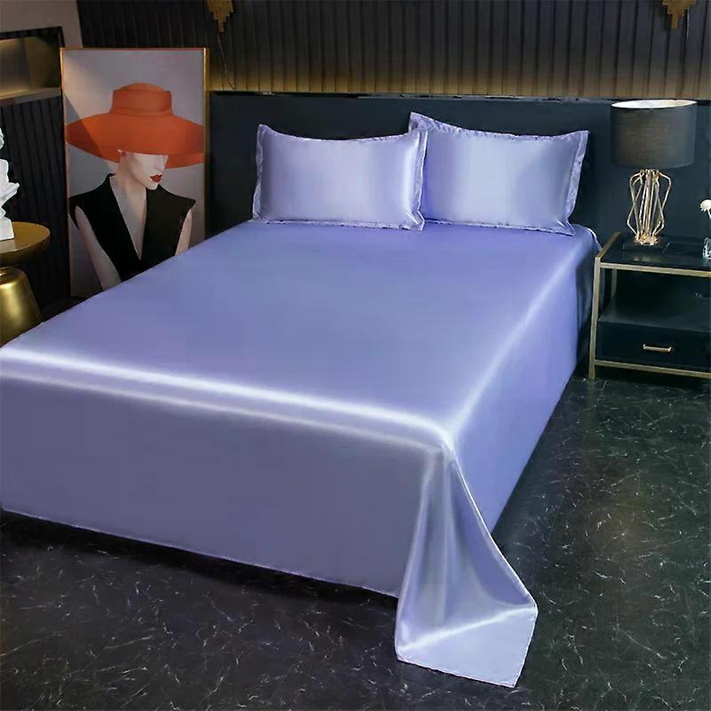 Silky Cooling Bed Sheet with 2 Pillow Cases Luxury Ice Silk Feel Twin Queen Flat Sheet Set Soft and Hypoallergenic Satin Sheets