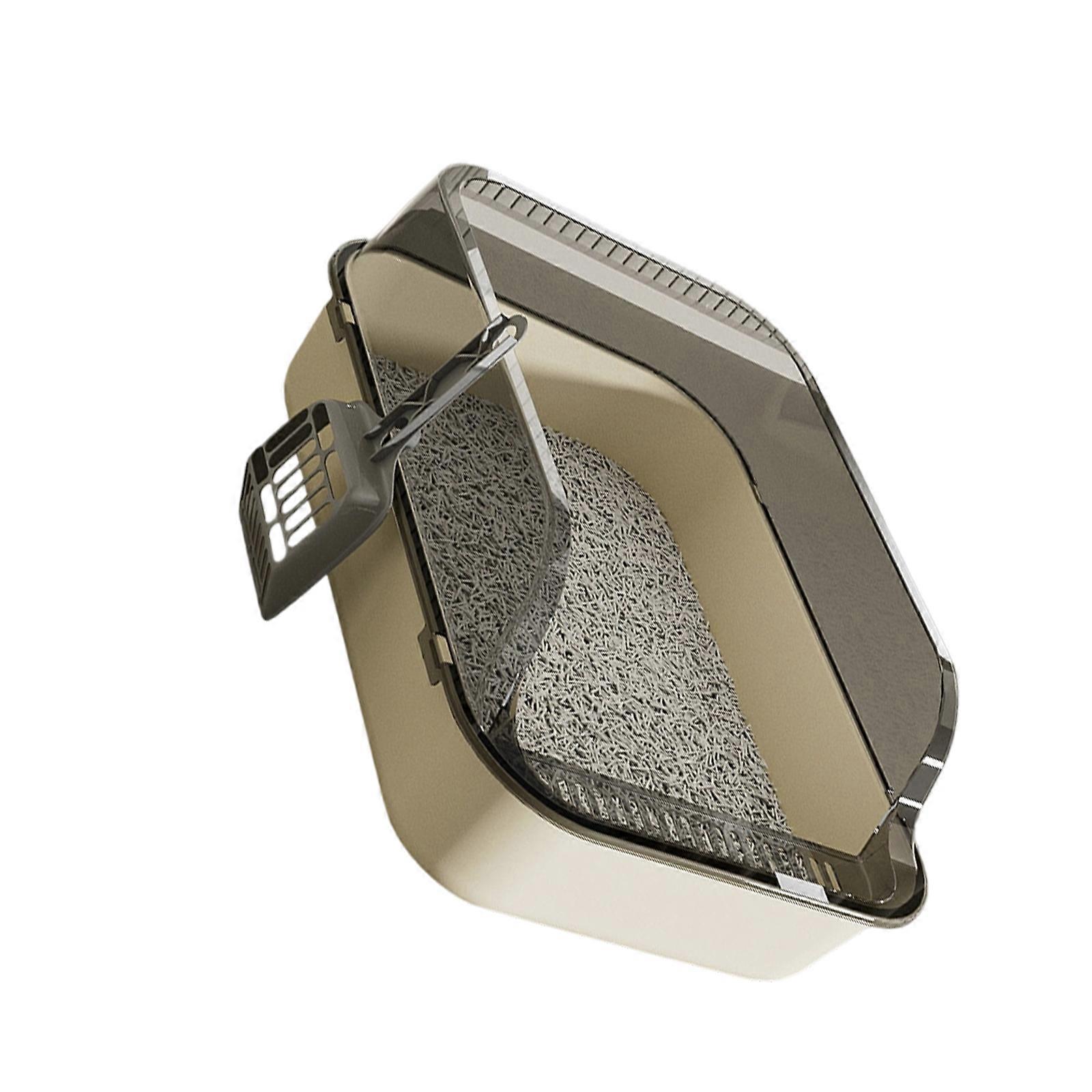 SemiCovered Litter Box With High Wall Splashprevent Scratch Resistant Enhancing Odor Prevention Litter Tray for Cats  Monet White