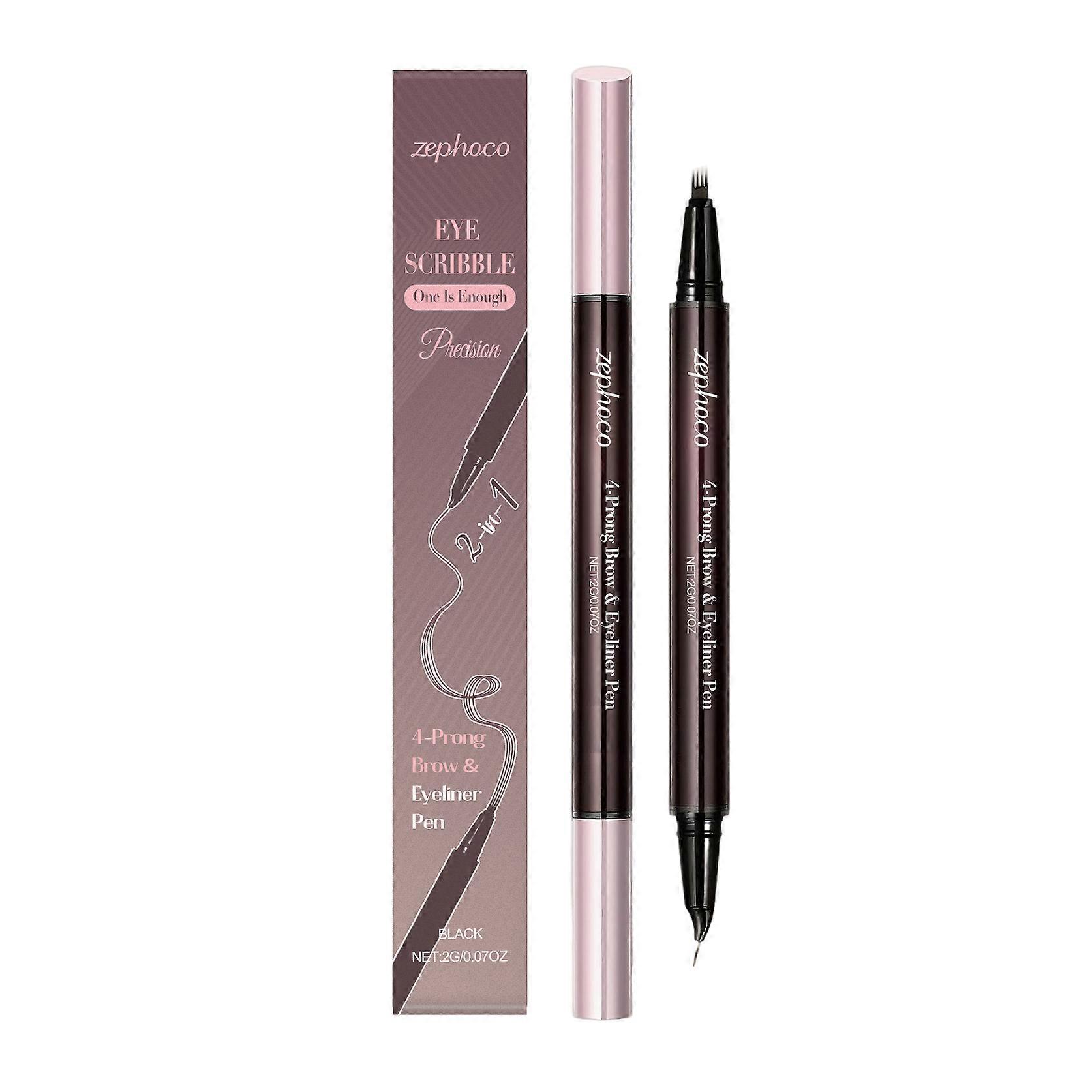 Zephoco Black Two-In-One Liquid Eyebrow Pencil Daily Three-Dimensional Eyebrow Shape Natural Silky Color Rendering Not Easy To Smudge