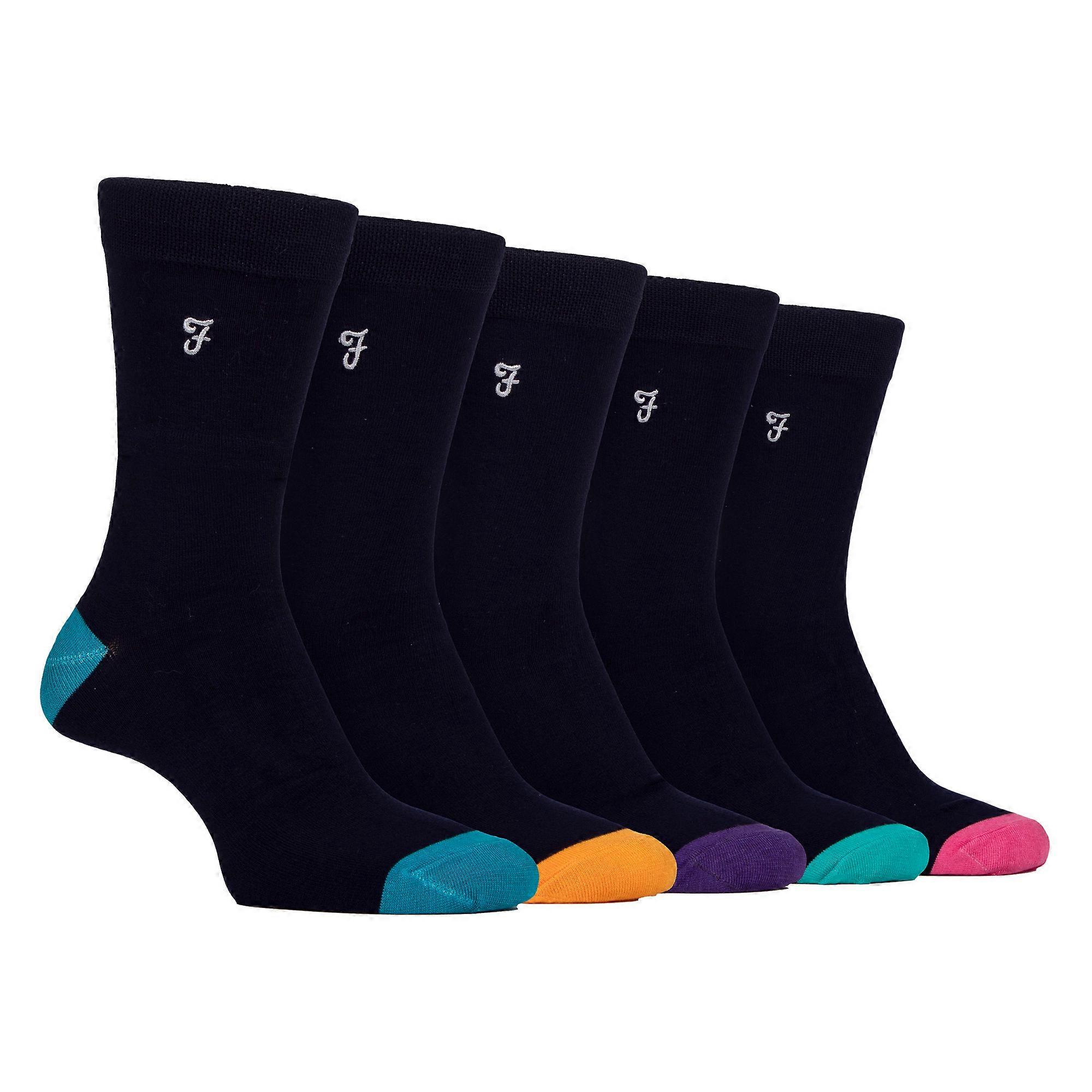 Farah - 5 Pack Mens Bamboo Patterned Soft Breathable Socks
