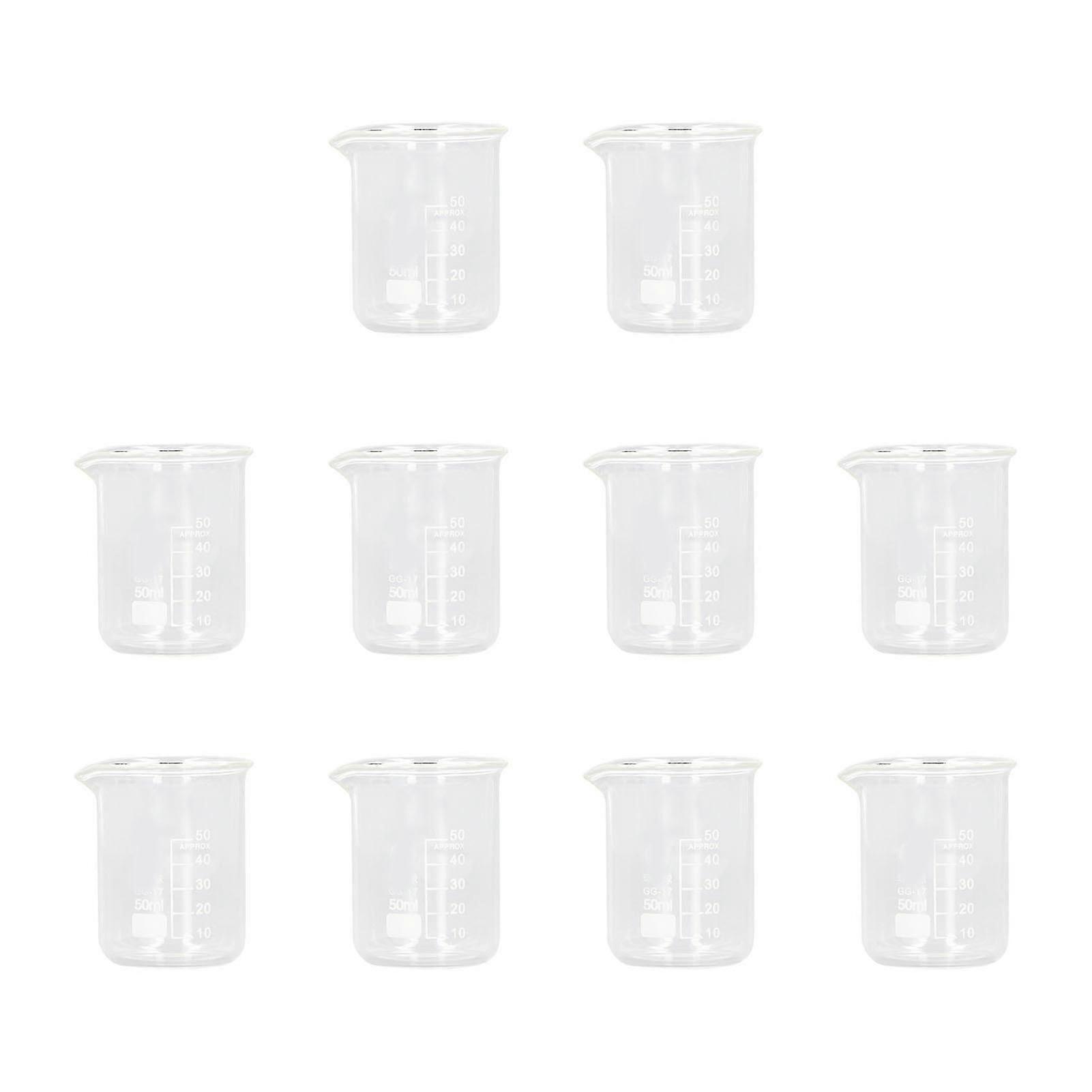 10 Pcs Plastic Graduated Beakers, Laboratory Glass Beaker 50ml Thick Experimental Graduated Cylinder Cup with Clear Standard Scale Line J45RW