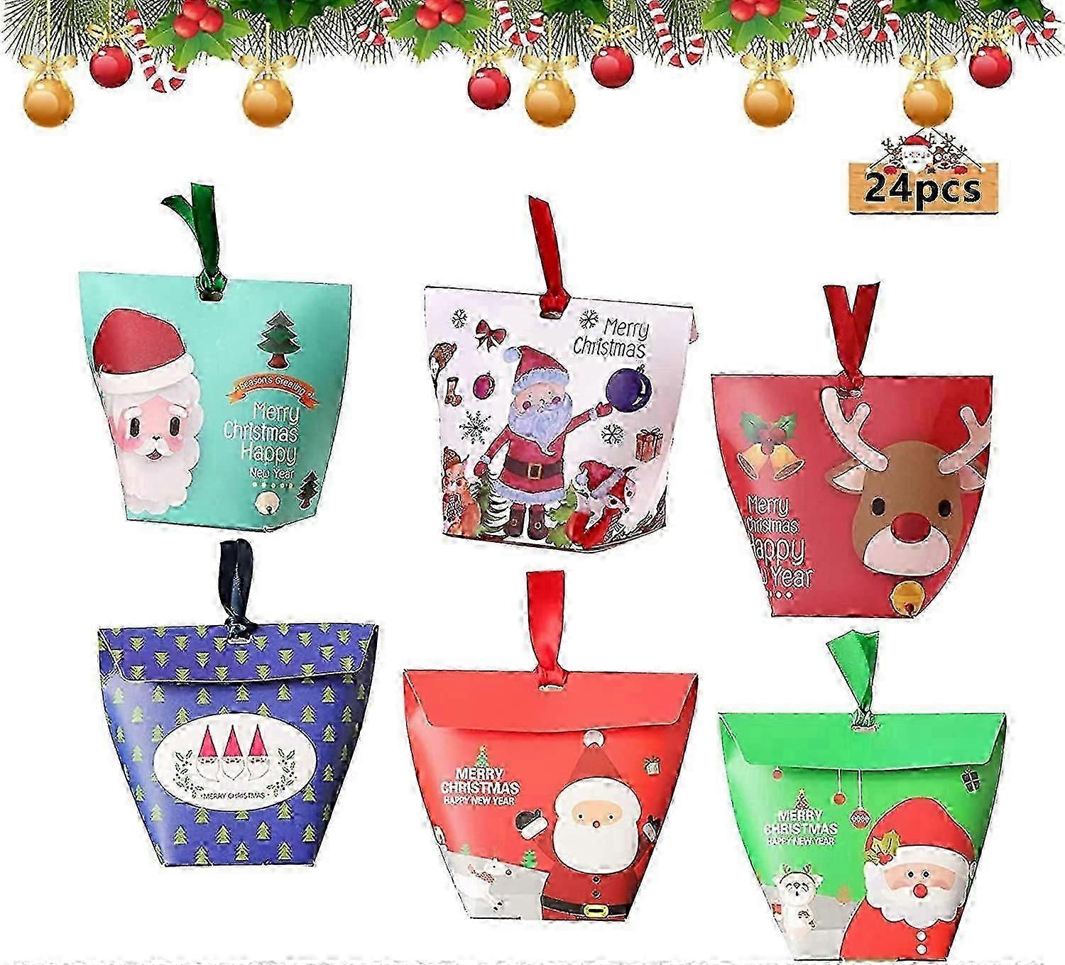 24Pcs Christmas Candy Box,Decorative Christmas Gift Boxes,Christmas Gift Bags,Kraft Bag Christmas Gift Bags,Christmas Gift Boxes (A)