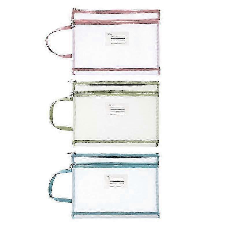 Mesh Zipper Pouch Document Bag Set - 3 Pack of A4 Lucent Mesh Zip Folders for Files and Documents