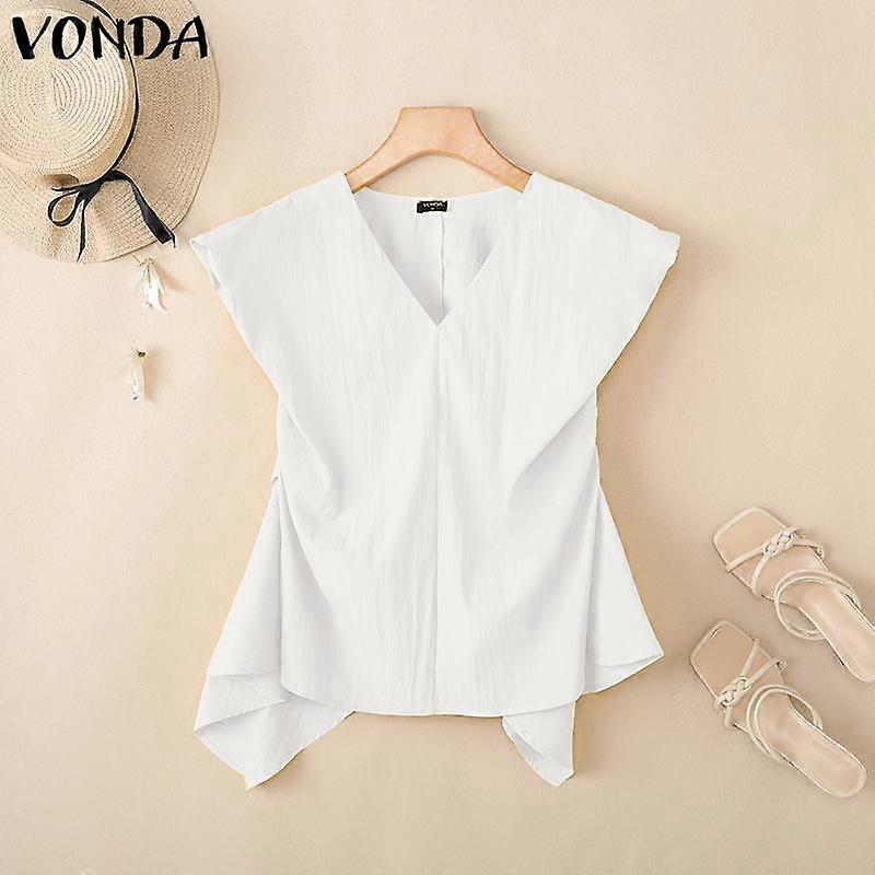 VONDA Womens Short Sleeve Irregular Casual Solid Blouse
