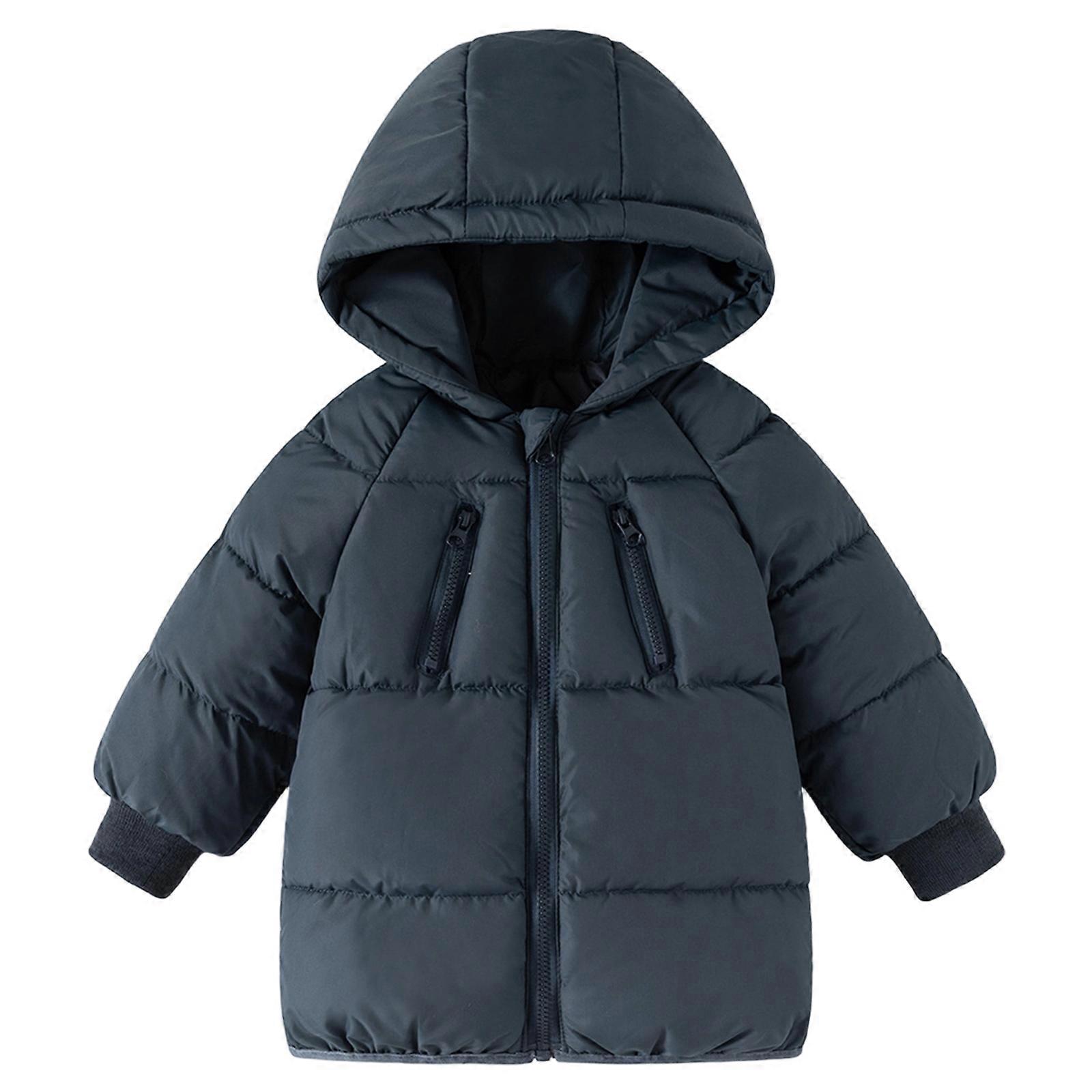 Cold Weather Protective Overcoat For Active Children Scratch Free Lining Smooth Zipper Pulls  Navy blue 90cm