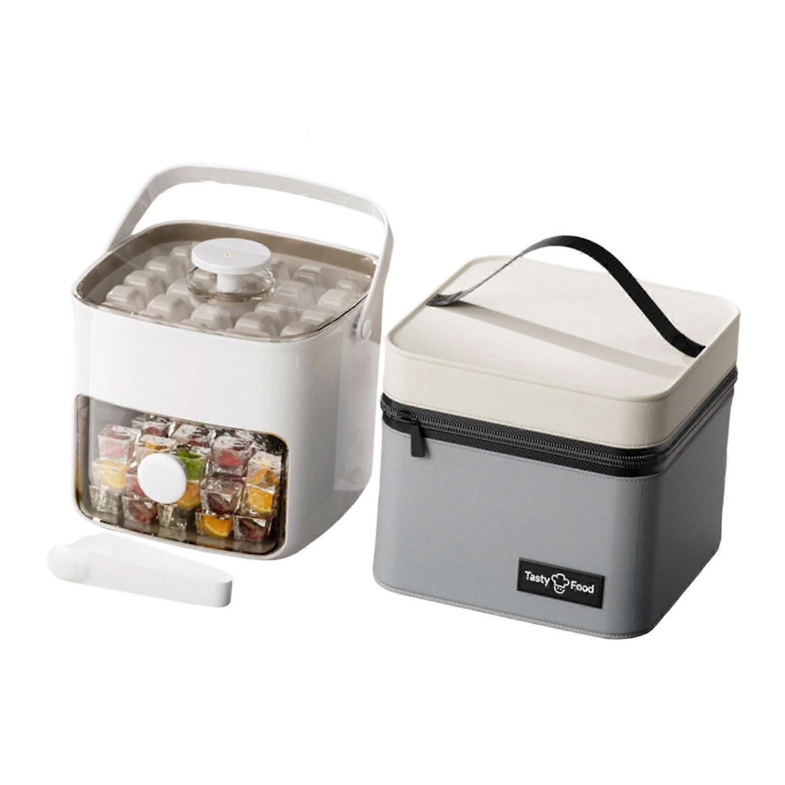 Pressing Ice Cubes Tray Mold Large Capacity Double-layer Ice Storage Container with Leak Proof Lid For Refrigerator Use  Ivory