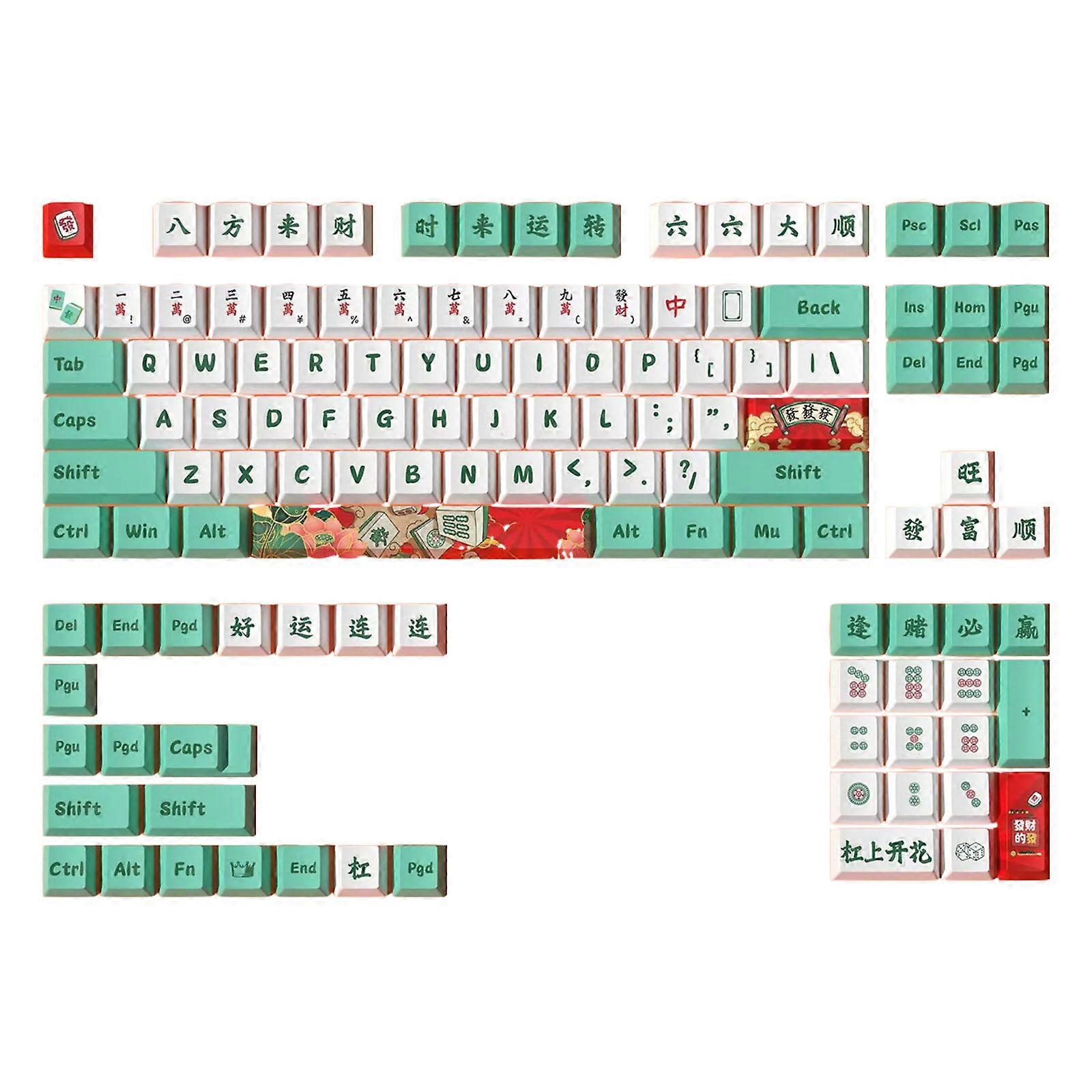 123key/Set Original Profile Get Rich Mahjong Keycaps PBT Dye Sublimation Keycaps for Mechanical Keyboards Multicolor