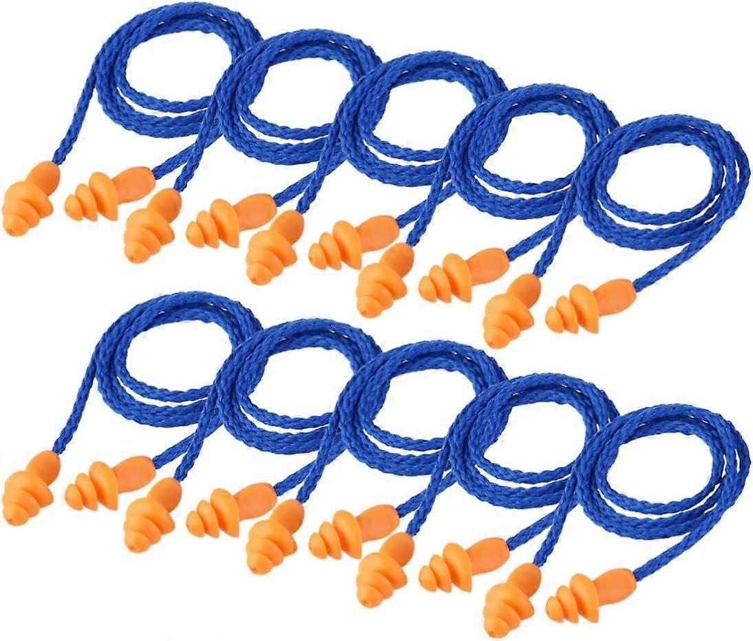 10 Pairs of Soft Silicone Corded Ear Plugs Reusable Hearing Protection Earplugs (Blue)