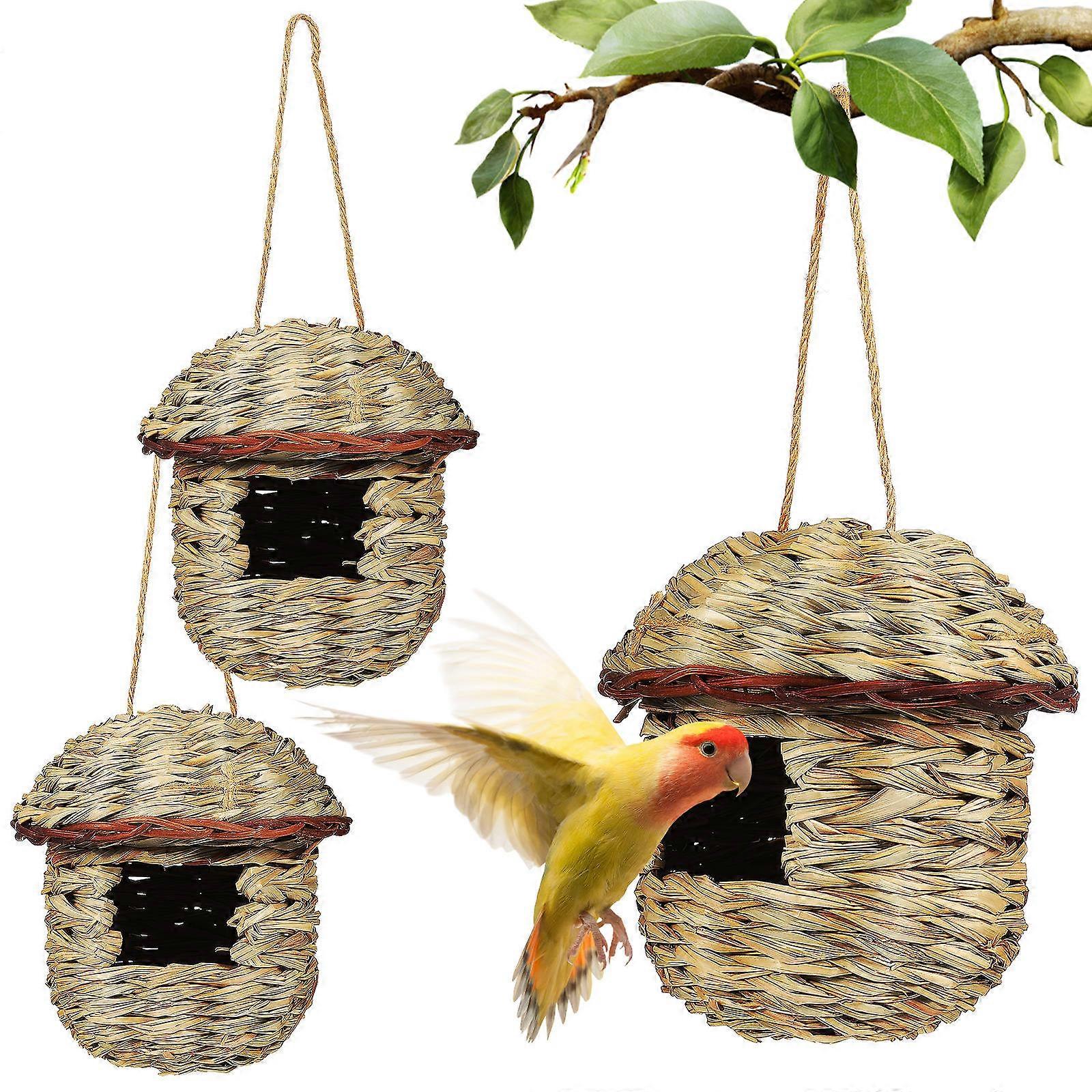 Light Bird Nest Hanging House for Small Birds Easy Setup Rustic Design 3pcs Set