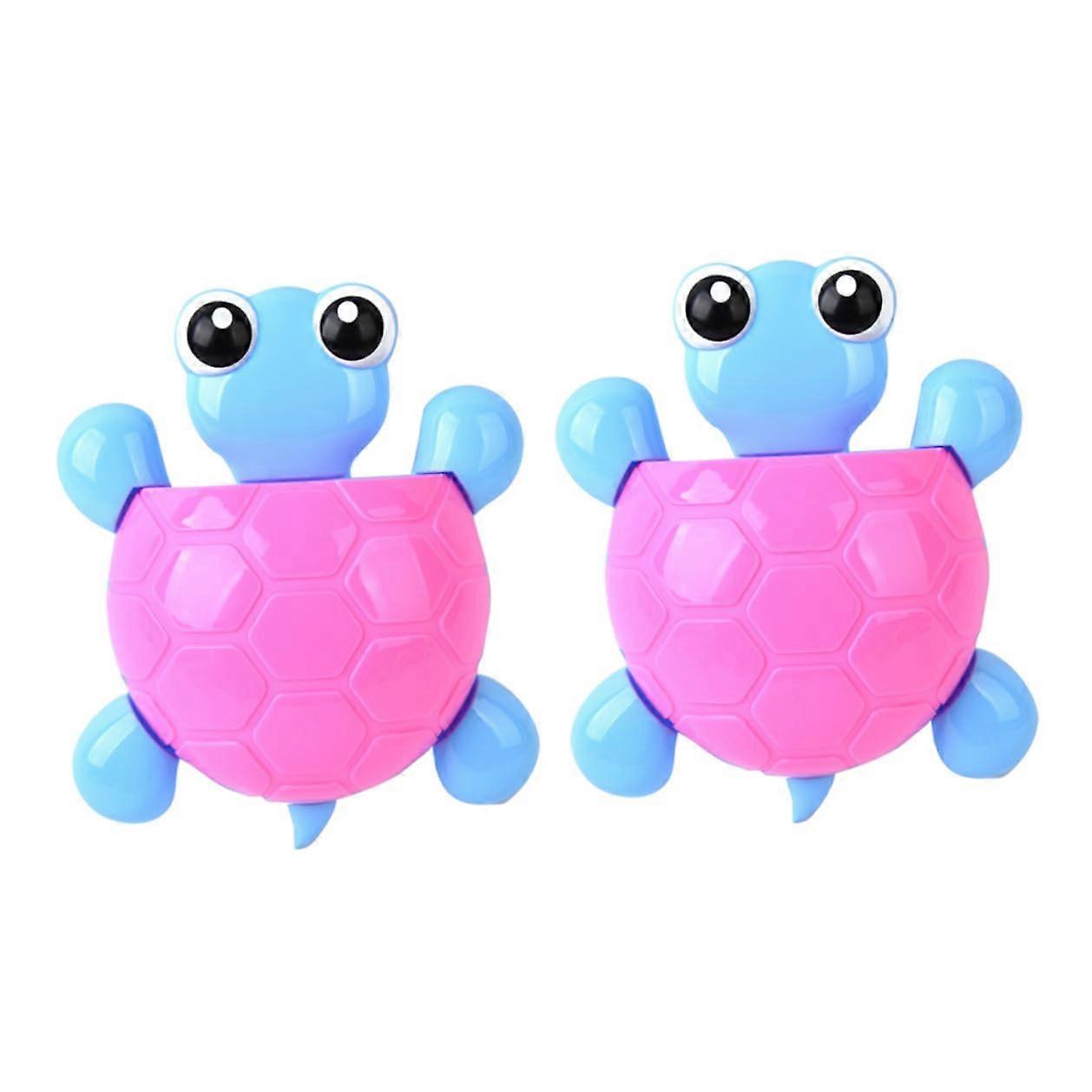 2pcs Cute Turtle Wall Mounted Toothbrush Holder with Suction Cups for Bathroom and Toothpaste Storage