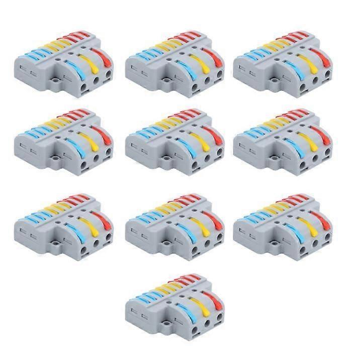 5Pcs Lever Wire Connectors, 3 in 9 Out Quick Wiring Cable Electrical Connector Compact Push-in Conductor Terminal Block for 24-12 AWG