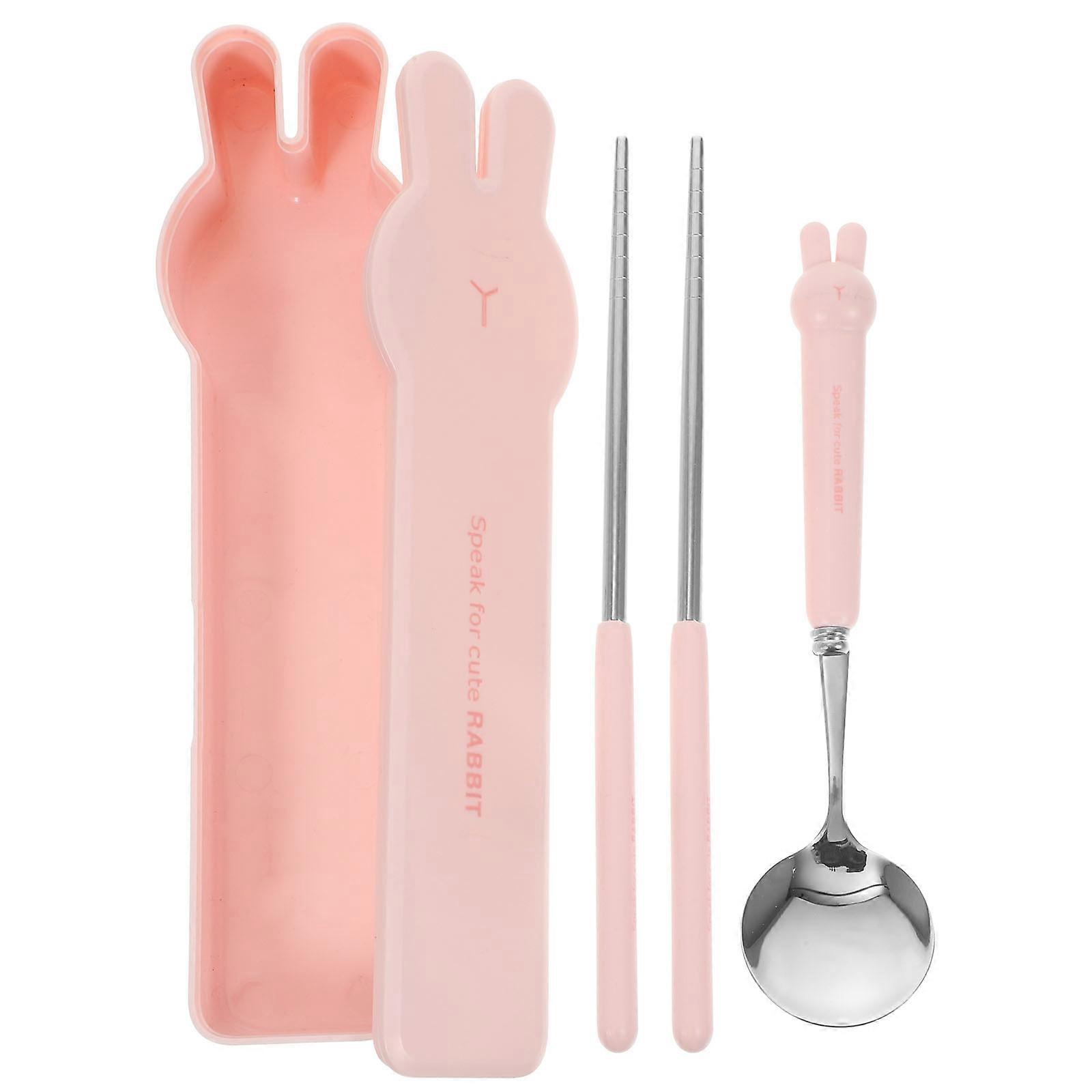 1 Set of Cartoon Utensils Set Portable Tableware Set Spoon Chopsticks Set Stainless Steel Tableware Set