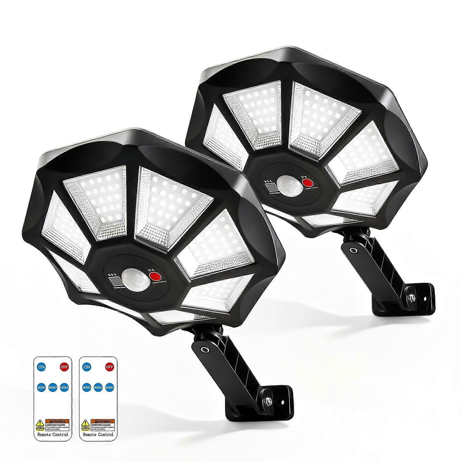 Solar Street Lights Outdoor Waterproof IP65 with Motion Sensor 168 LED Dusk to Dawn, 2 Pack