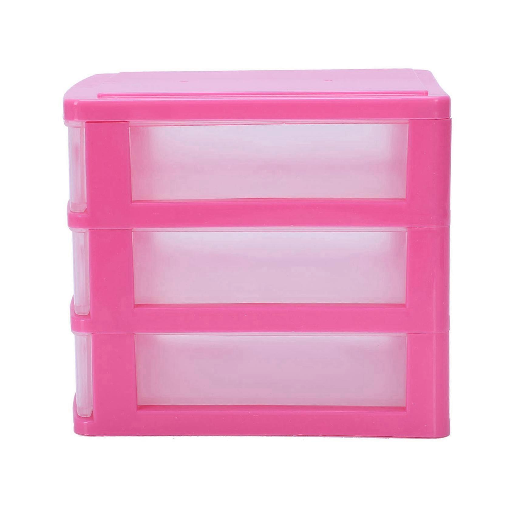 4X Mini Translucent Drawer Type Plastic Storage Box(Rose Red 3 Layers)