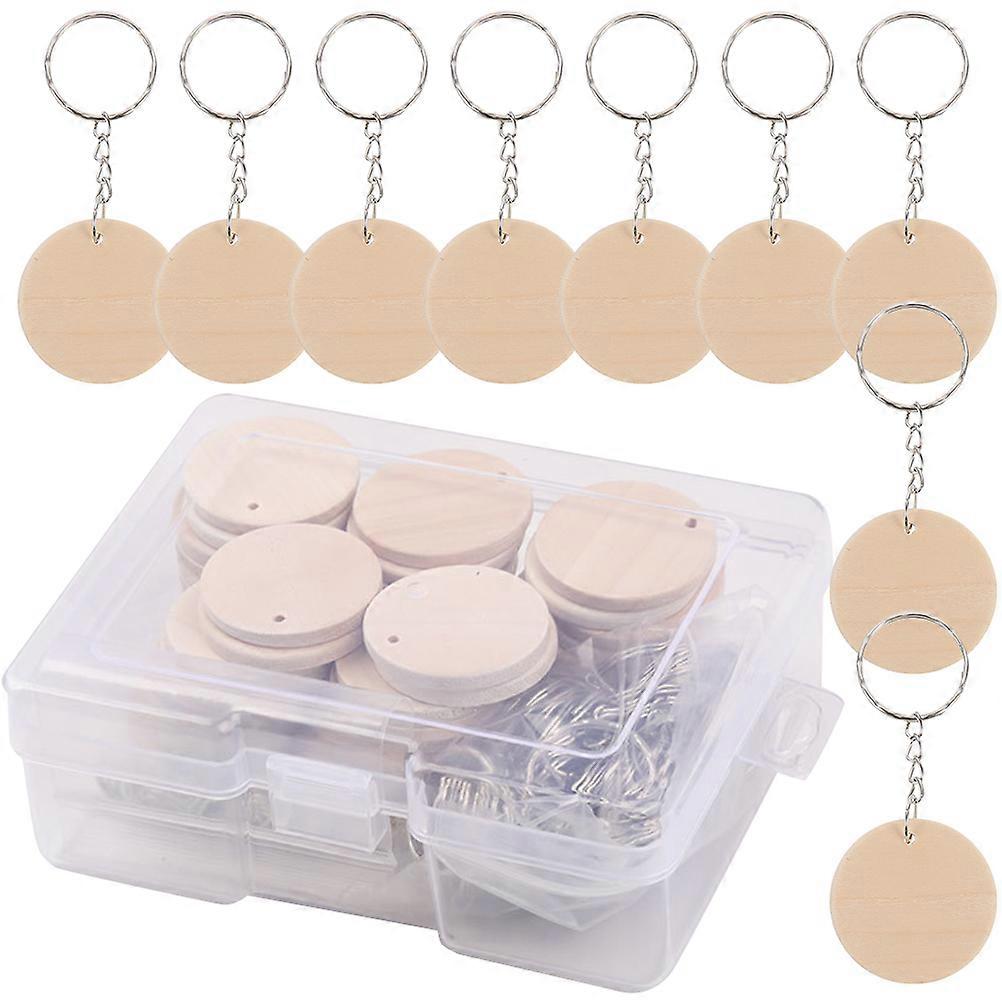 DIY Keychain Set with Blank Round Wooden Discs Key Rings Function 1Set