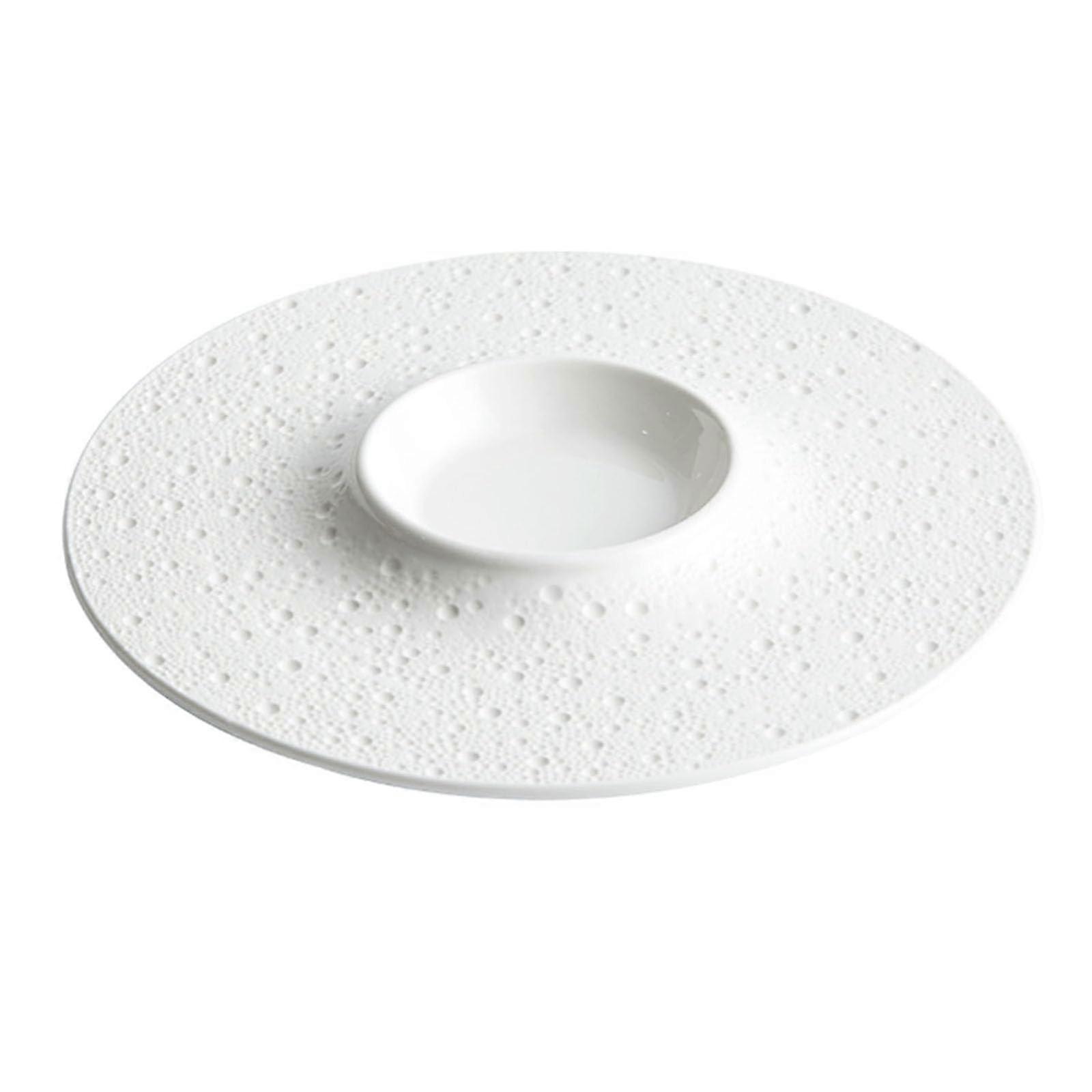 White Ceramic Dinner Plate Straw Hat Shape for Pasta Desserts Microwave Dishwasher Safe 26.5cm